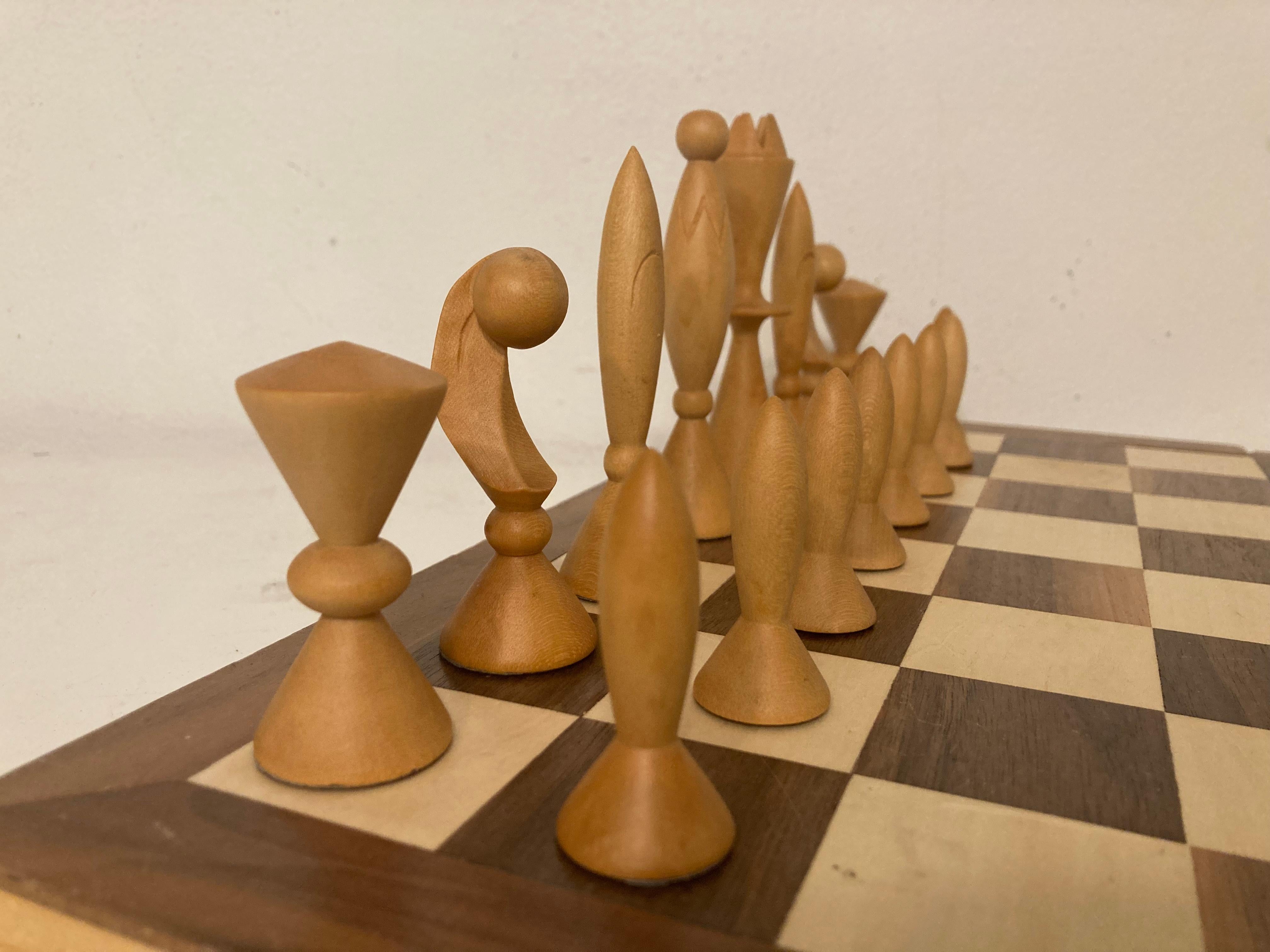 ANRI Space Age Chess Set Designed by Elliott, Walnut, Maple 1950 Italy, No Board For Sale 1