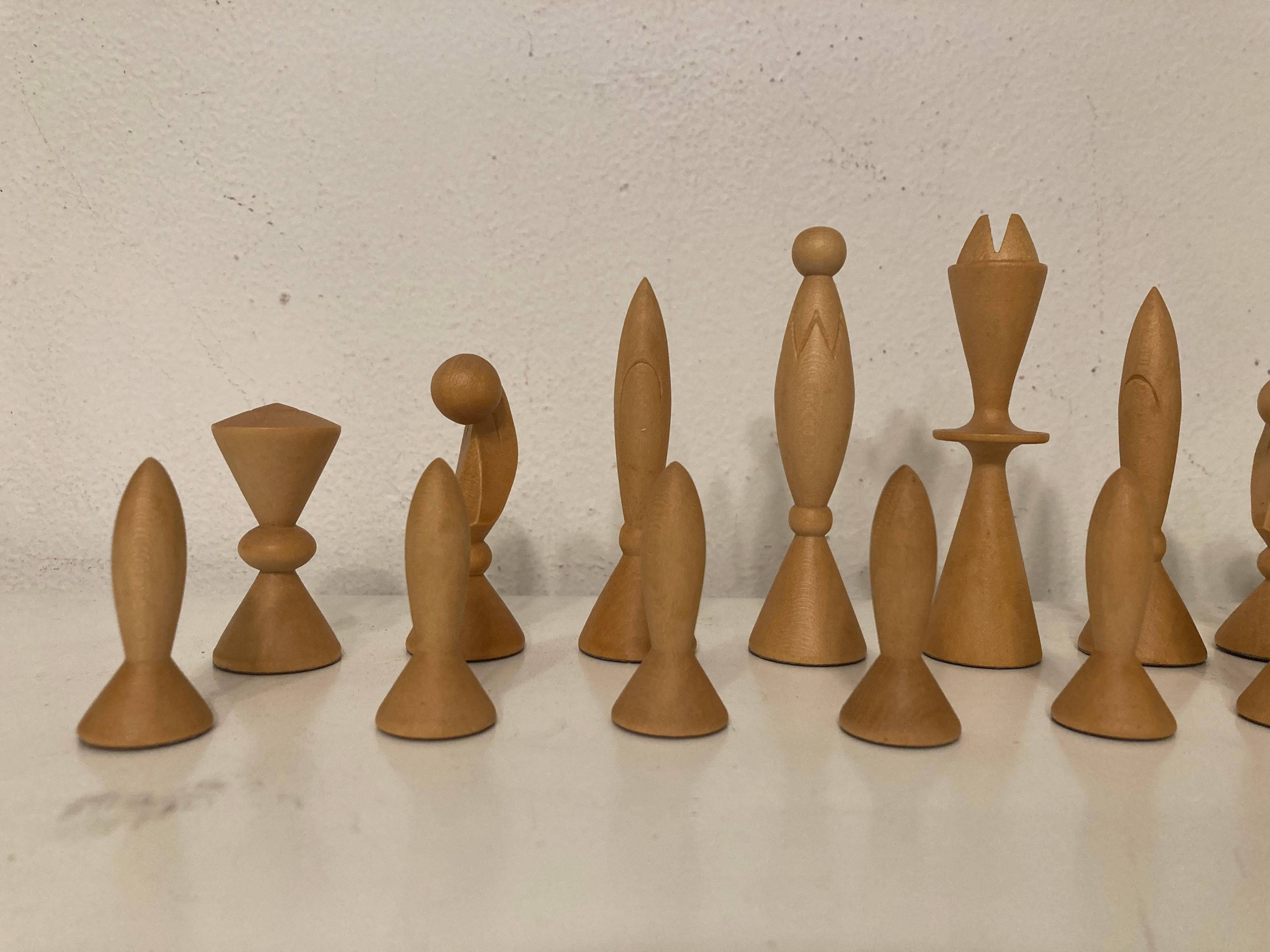 ANRI Space Age Chess Set Designed by Elliott, Walnut, Maple 1950 Italy, No Board For Sale 2