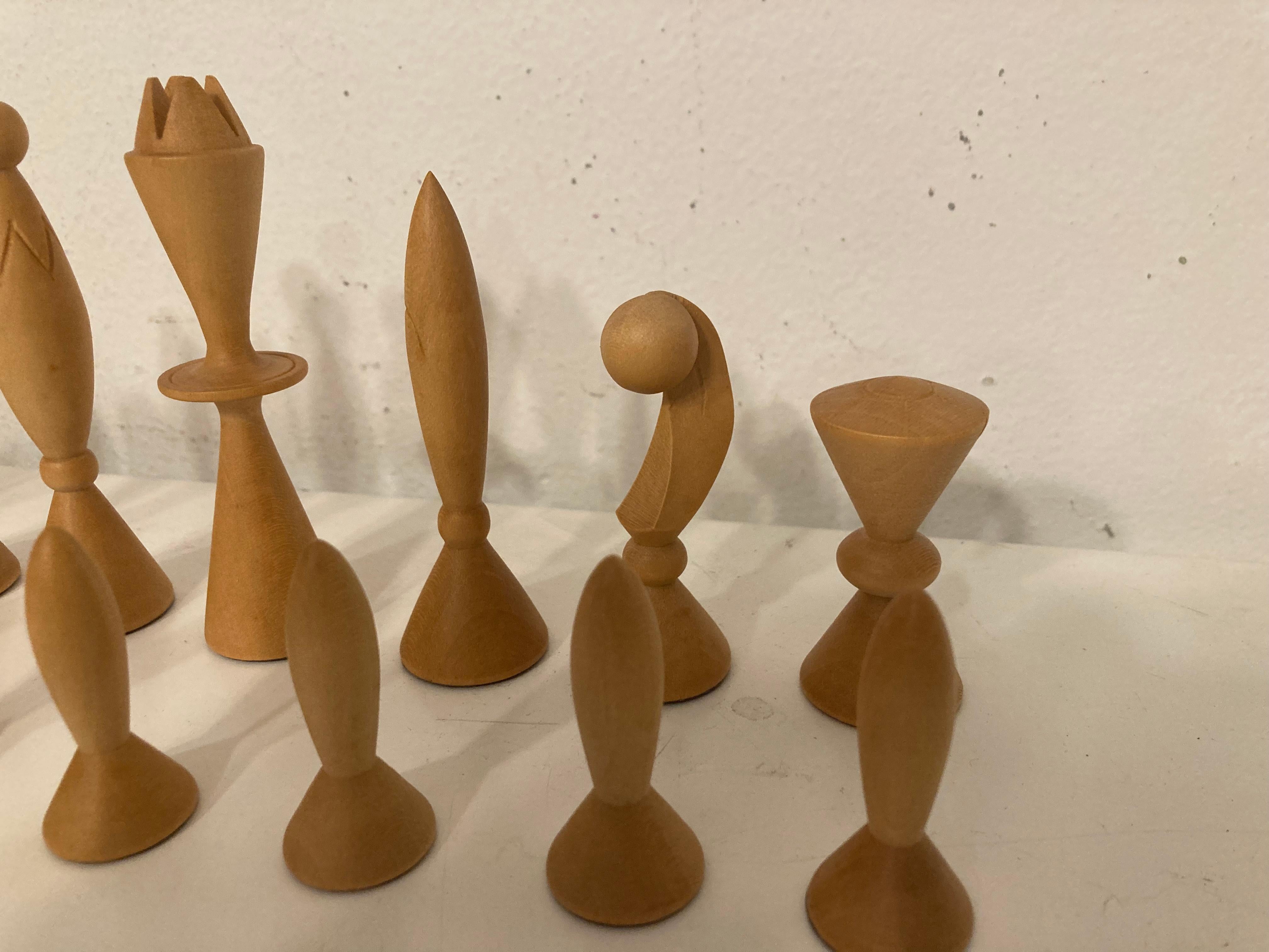 ANRI Space Age Chess Set Designed by Elliott, Walnut, Maple 1950 Italy, No Board For Sale 10