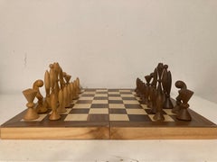 ANRI Space Age Chess Set Designed by Elliott, Walnut, Maple 1950 Italy, No Board