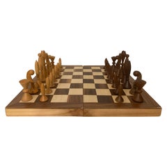 ANRI Space Age Chess Set Designed by Elliott, Walnut, Maple 1950 Italy, No Board