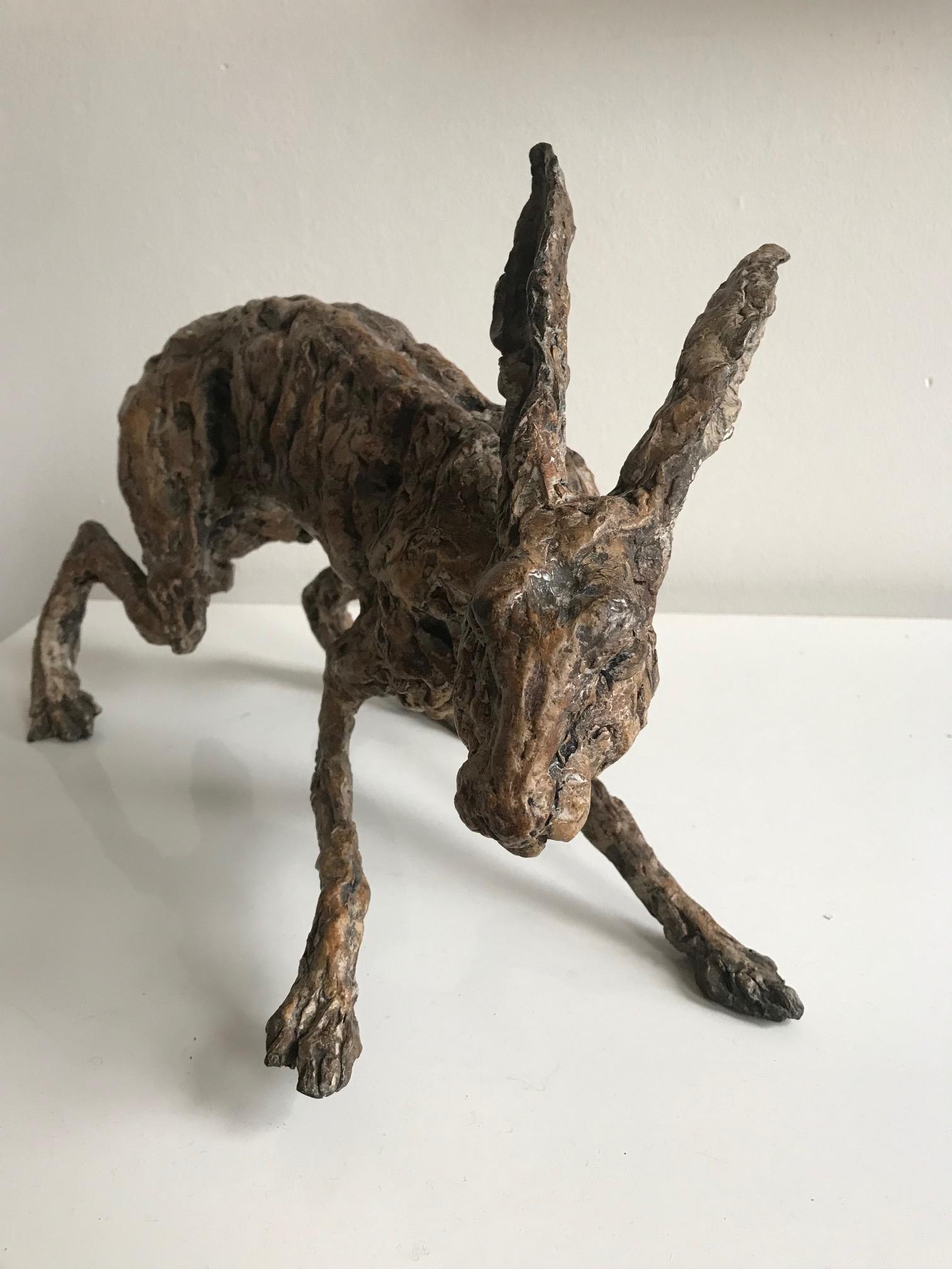 ''Alerto Hare'', Contemporary Bronze Sculpture Portrait of a Hare - Gold Figurative Sculpture by Ans Zondag