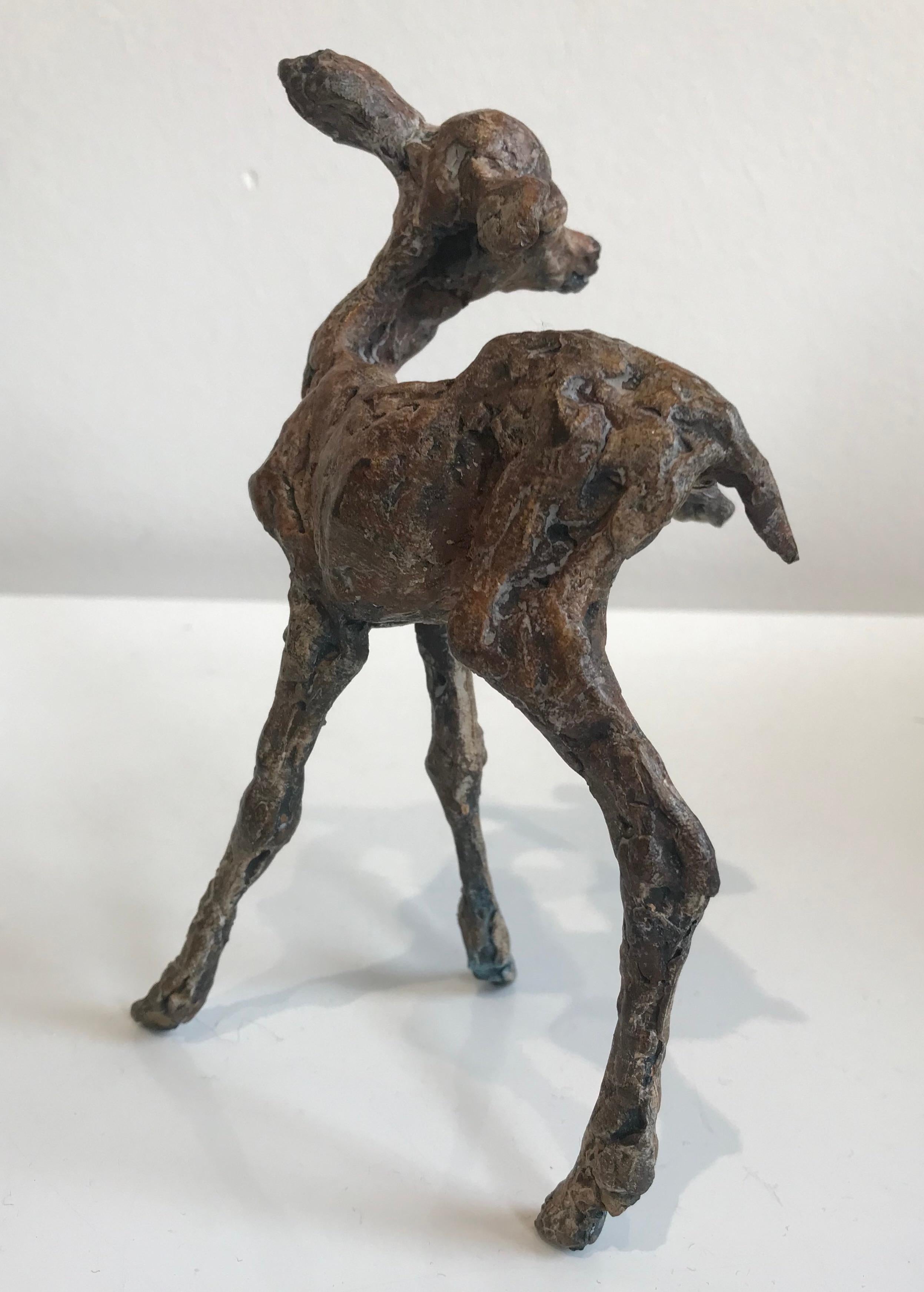 ''Baby Deer'' Contemporary Bronze Sculpture Portrait of a Baby Deer, Fawn 2