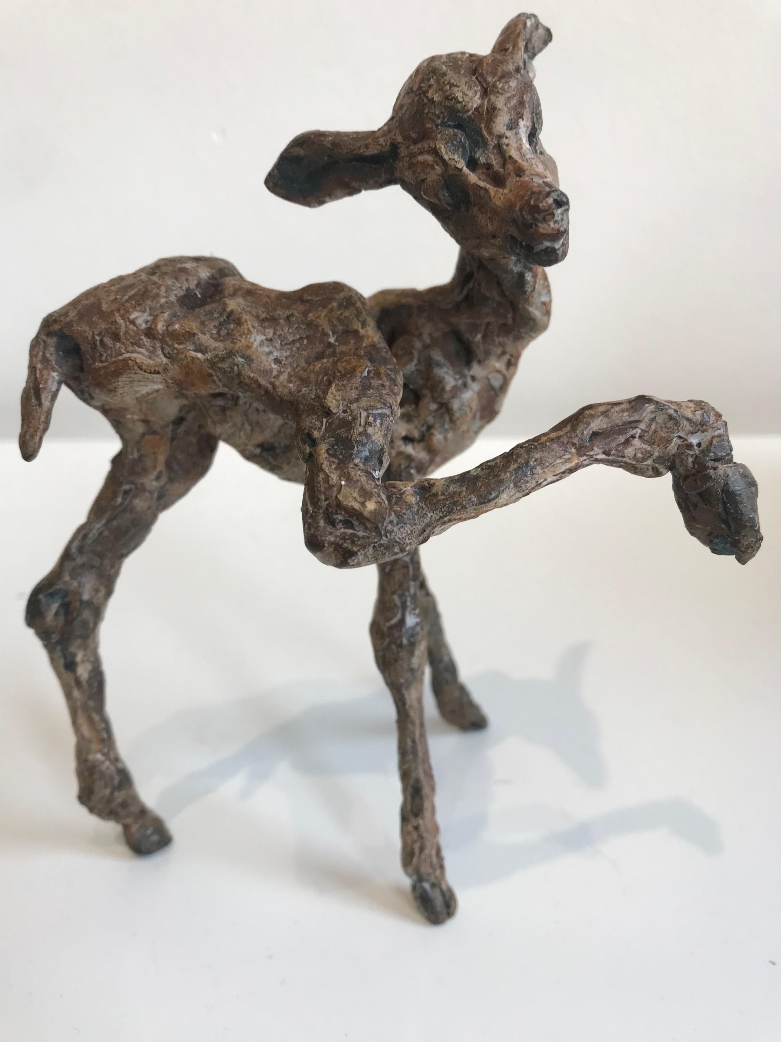 ''Baby Deer'' Contemporary Bronze Sculpture Portrait of a Baby Deer, Fawn 5