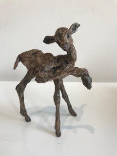 ''Baby Deer'' Contemporary Bronze Sculpture Portrait of a Baby Deer, Fawn