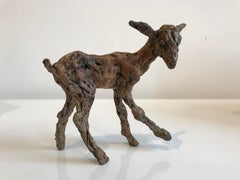 Zeitgenössische Bronzeskulptur „Baby Goat“ eines Ziegenporträts
