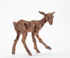 Zeitgenössische Bronzeskulptur „Baby Goat“ mit Porträt einer Ziege