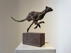 ''Cheetah Running'', Contemporary Bronze Sculpture Portrait of a Moving Cheetah