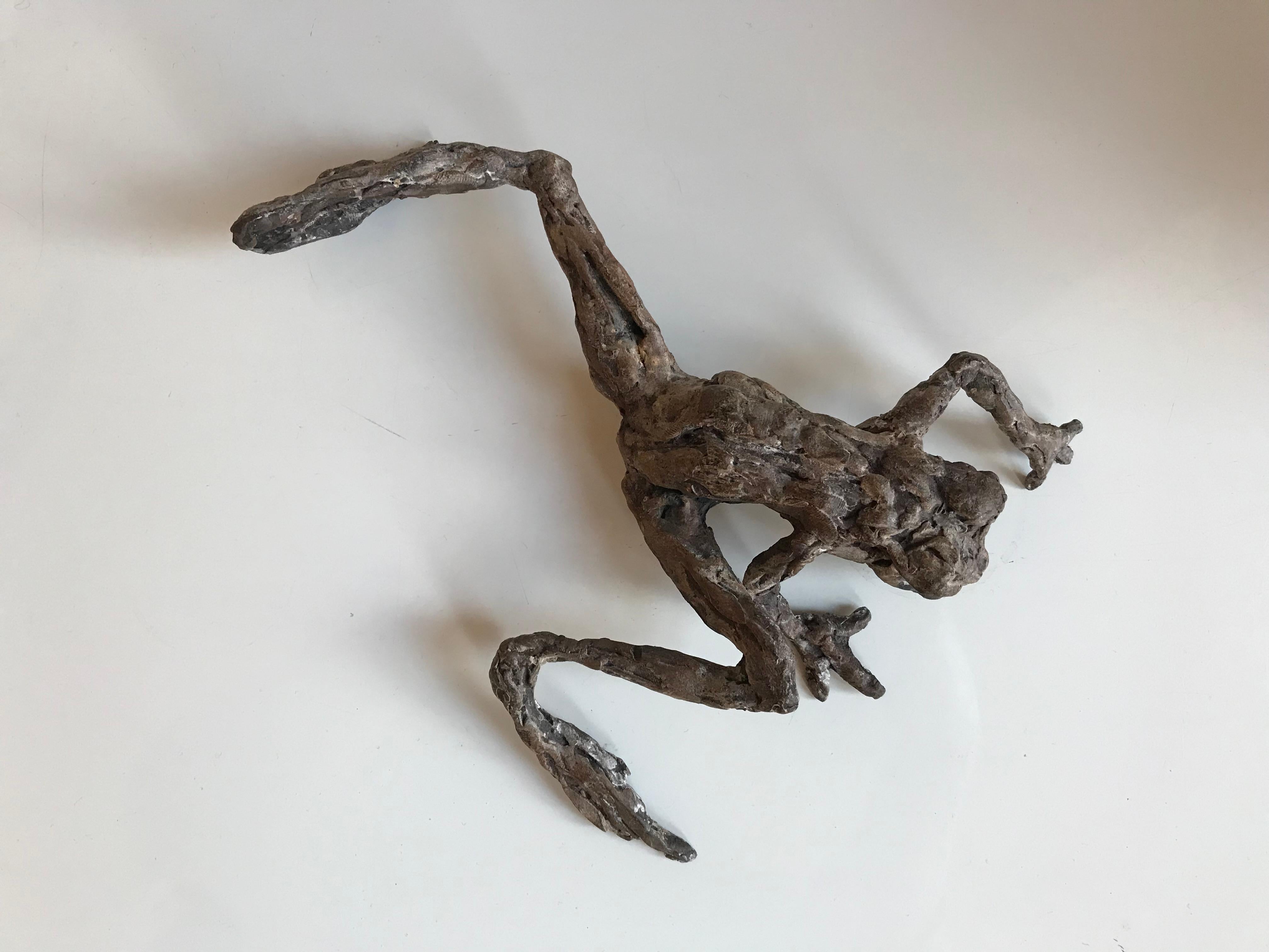 ''Grenouille rampante'', sculpture contemporaine en bronze Portrait d'une grenouille - Contemporain Sculpture par Ans Zondag