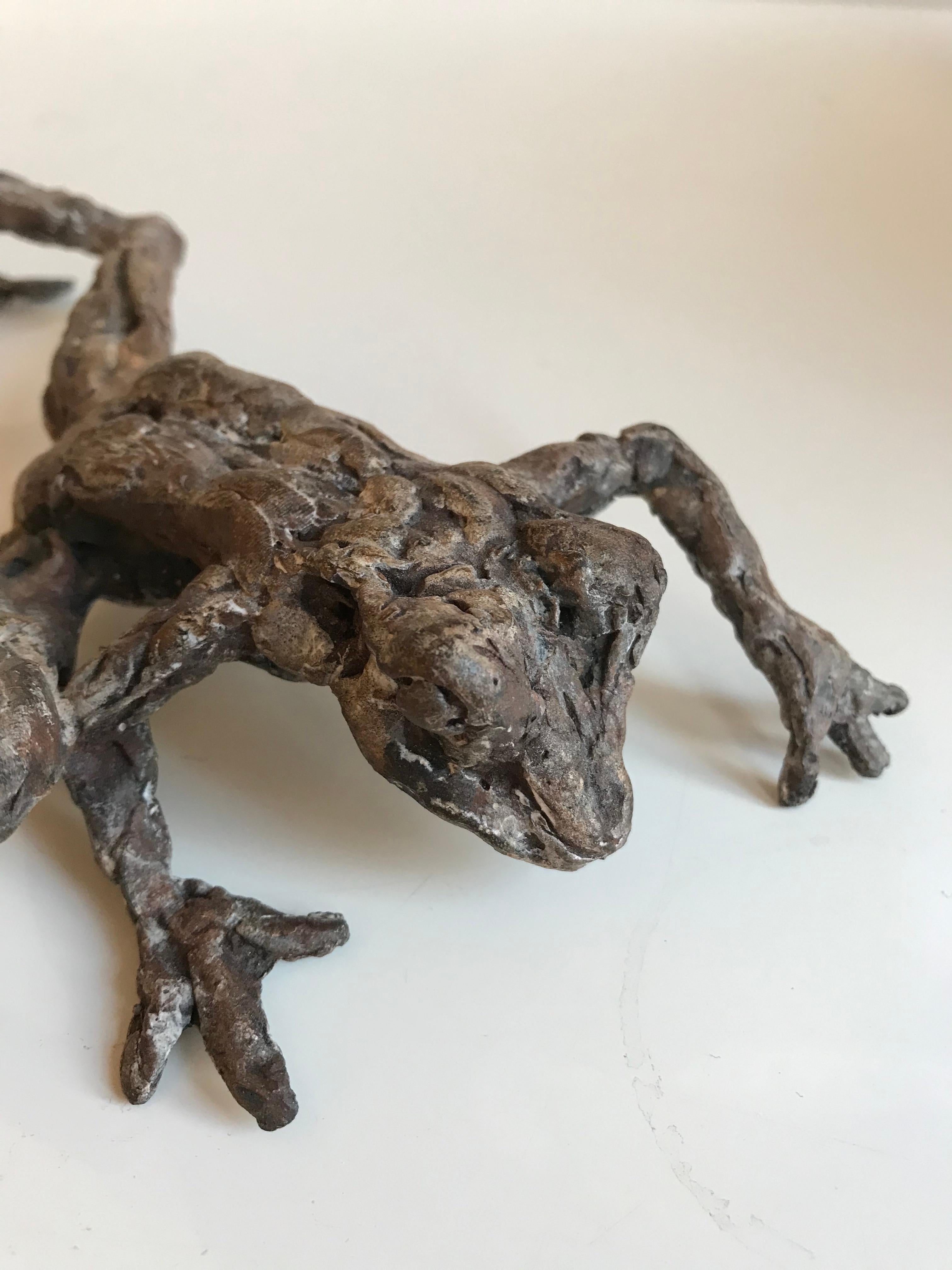 ''Crawling Frog'', Contemporary Bronze Sculpture Portrait of a Frog For Sale 4