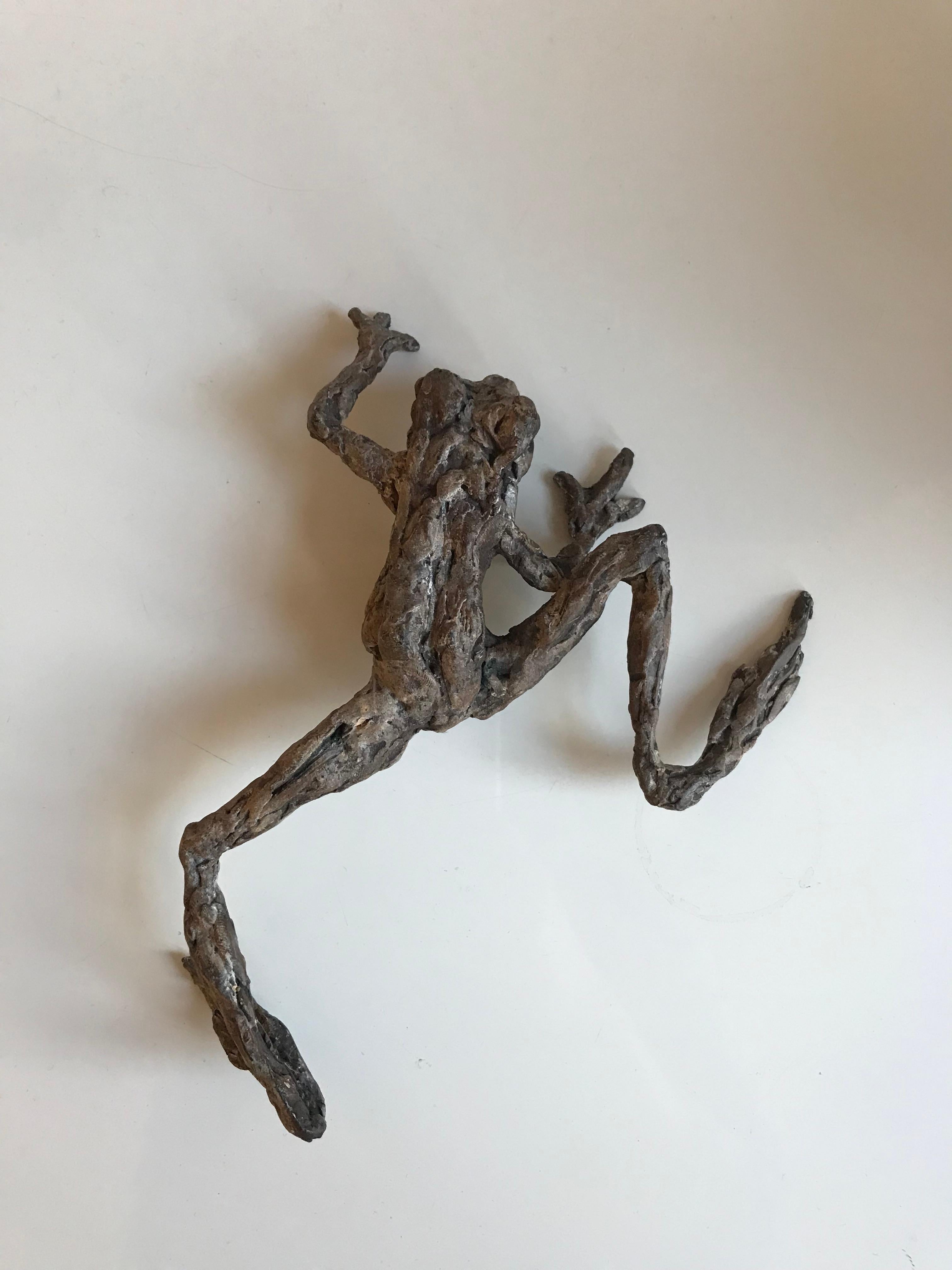 ''Grenouille rampante'', sculpture contemporaine en bronze Portrait d'une grenouille
