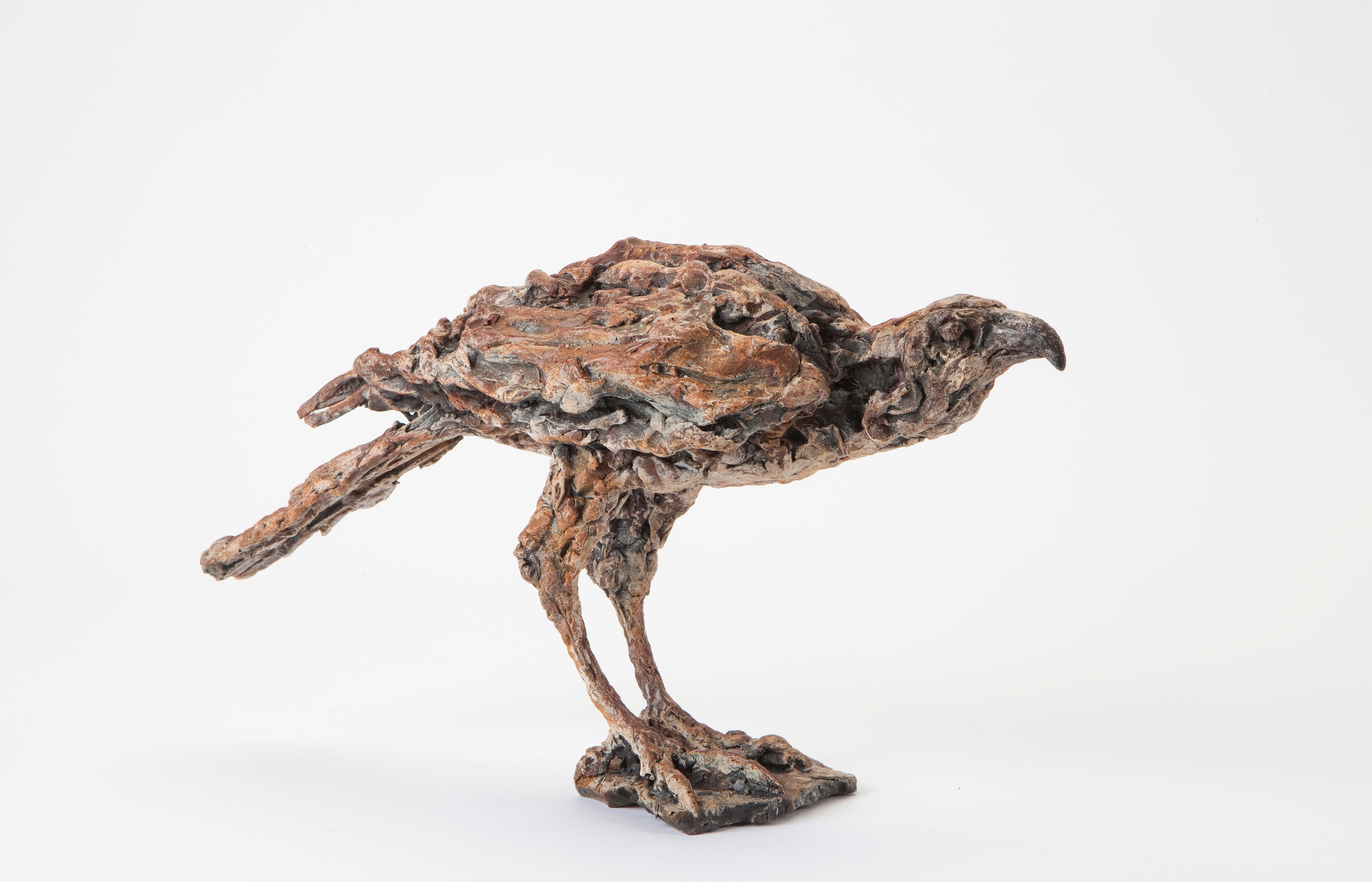 ''Busardo ratonero del desierto'', Escultura contemporánea de bronce Retrato de un busardo ratonero, Ave - Figurative Sculpture Oro de Ans Zondag