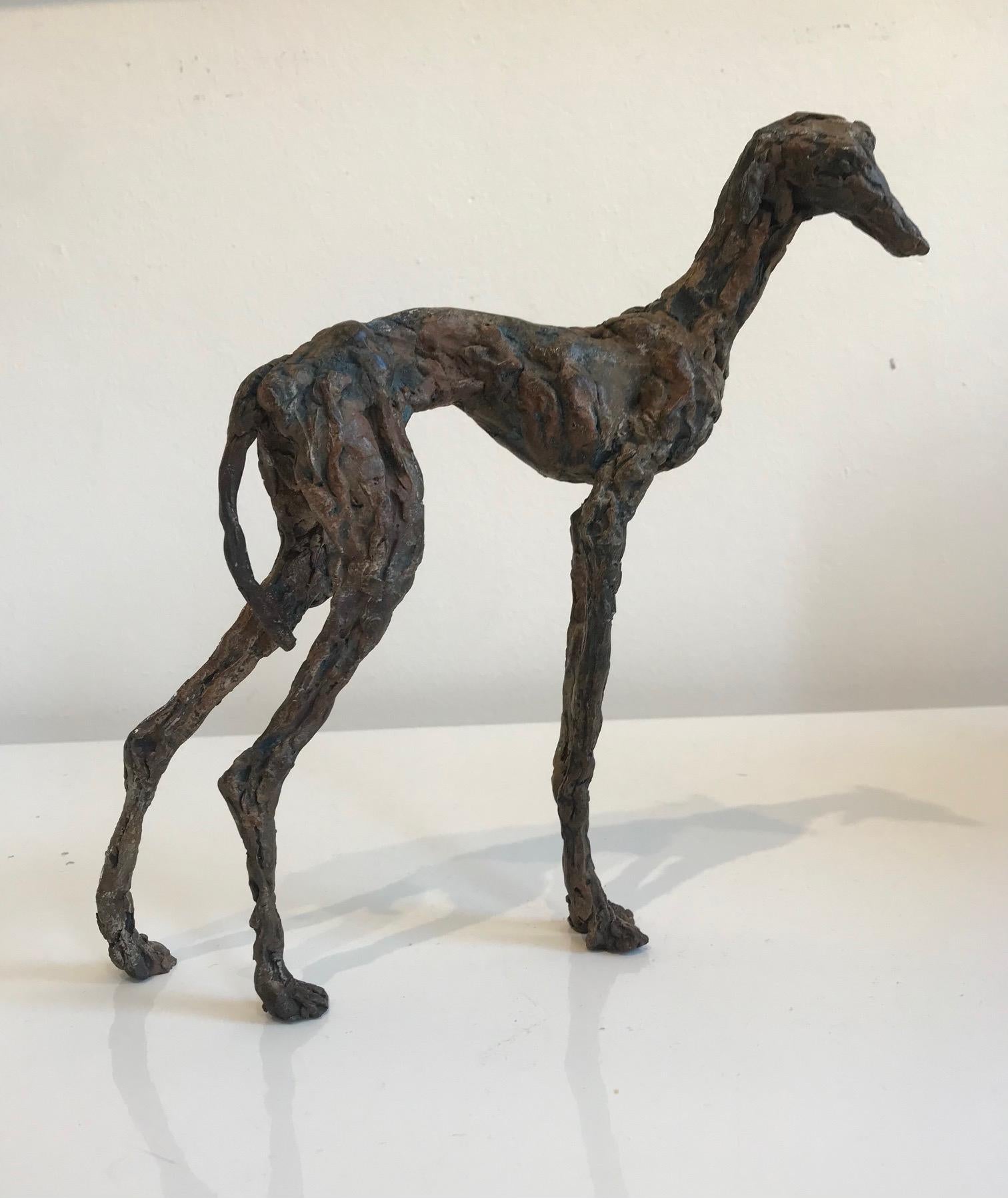 ''Galgo'', Sculpture contemporaine en bronze Portrait d'un chien lévrier espagnol - Or Figurative Sculpture par Ans Zondag