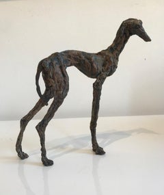 Galgo", Zeitgenössische Bronze-Skulptur Porträt eines spanischen Windhundes