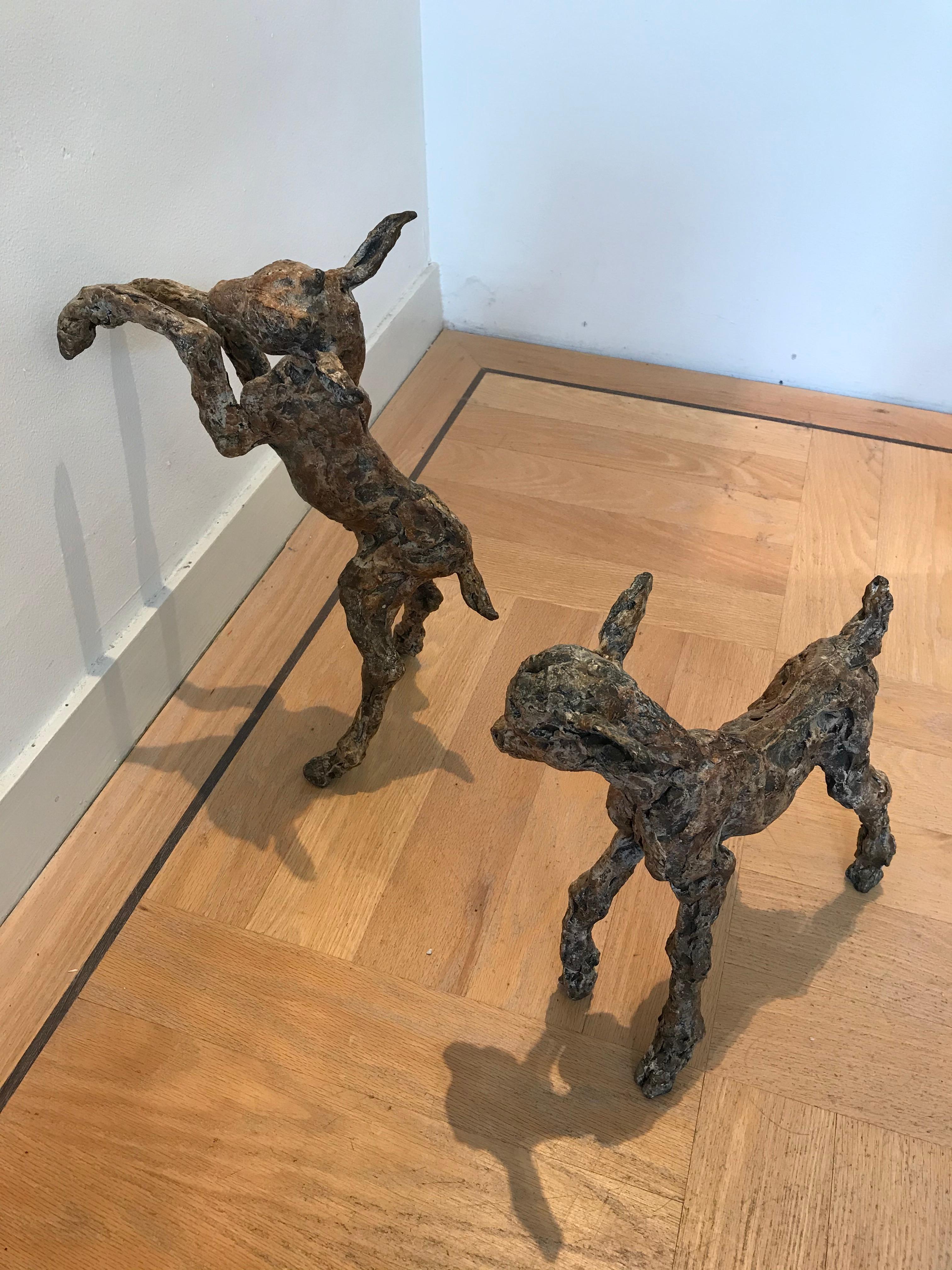 ''Goats Playing'', Contemporary Bronze Sculpture Portrait of Goats 1