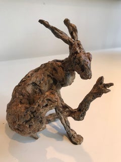 ''Grooming Hare'', Contemporary Bronze Sculpture Portrait of a Hare