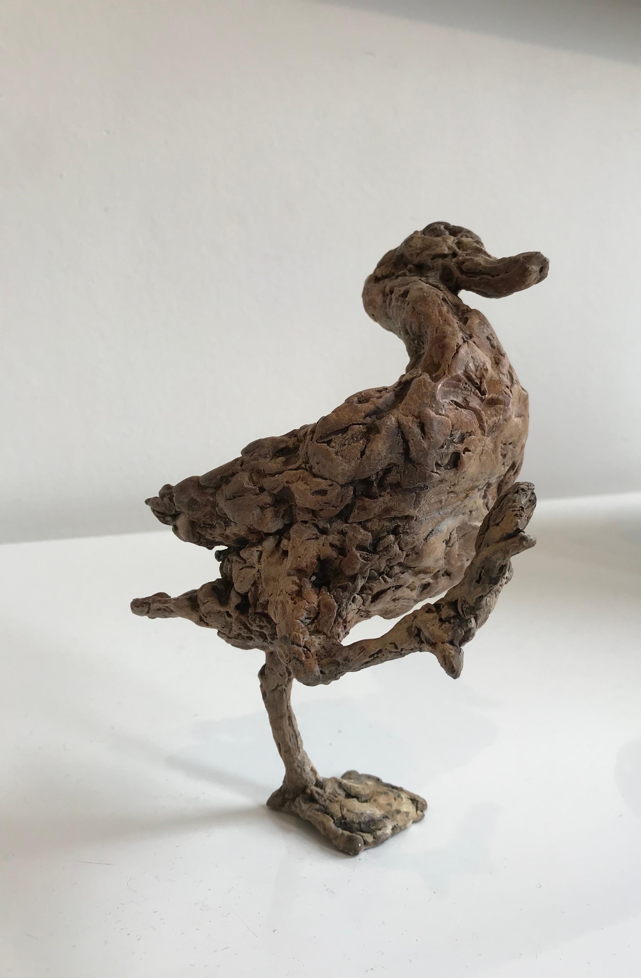 ''Hopsasa'' Contemporary Bronze Sculpture Portrait of a Baby Duck Walking 4