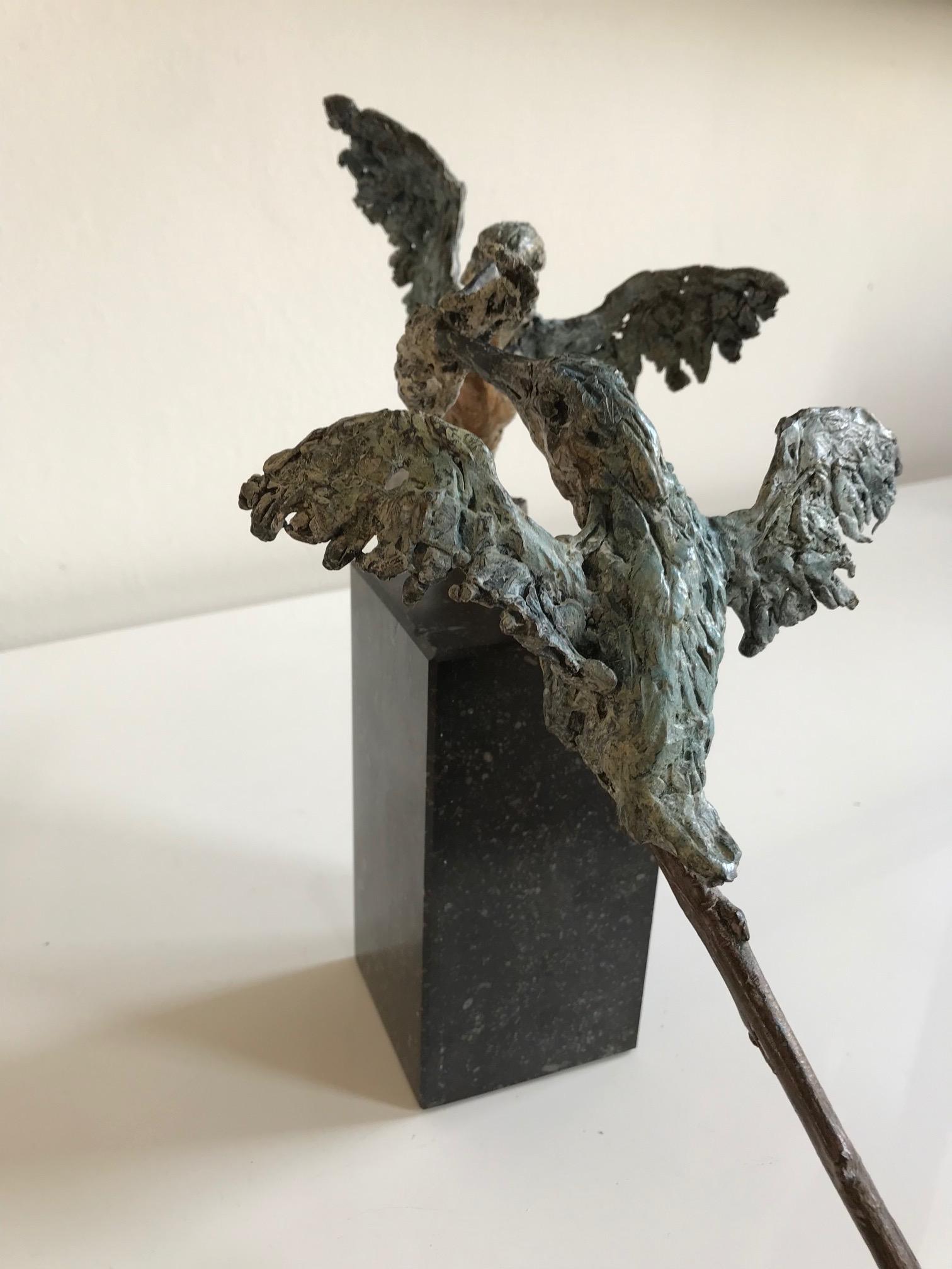 ''Kingfishers'', Contemporary Bronze Sculpture Portrait of 2 Kingfishers, Bird 11