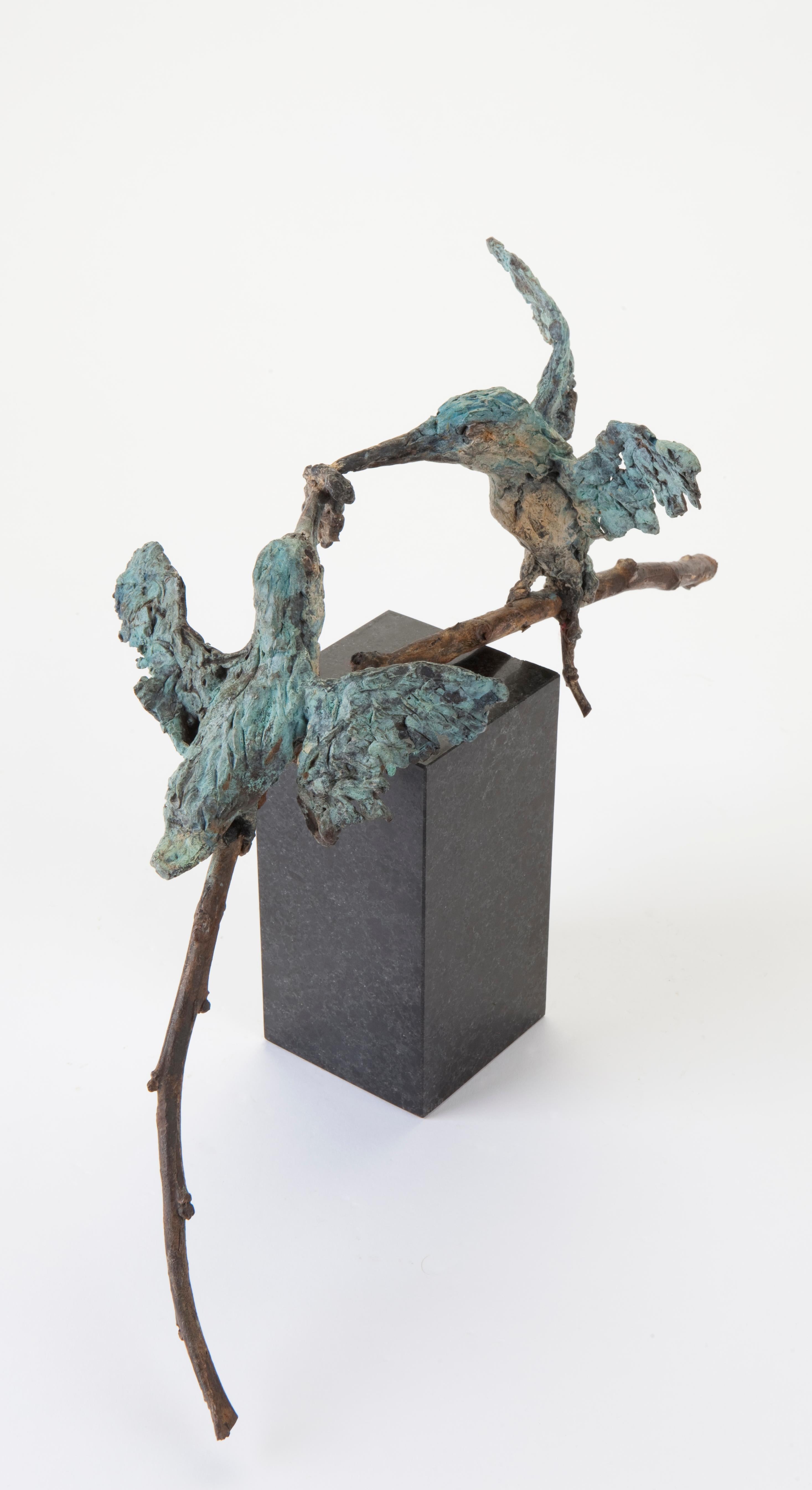 ''Kingfishers'', Contemporary Bronze Sculpture Portrait of 2 Kingfishers, Bird 1