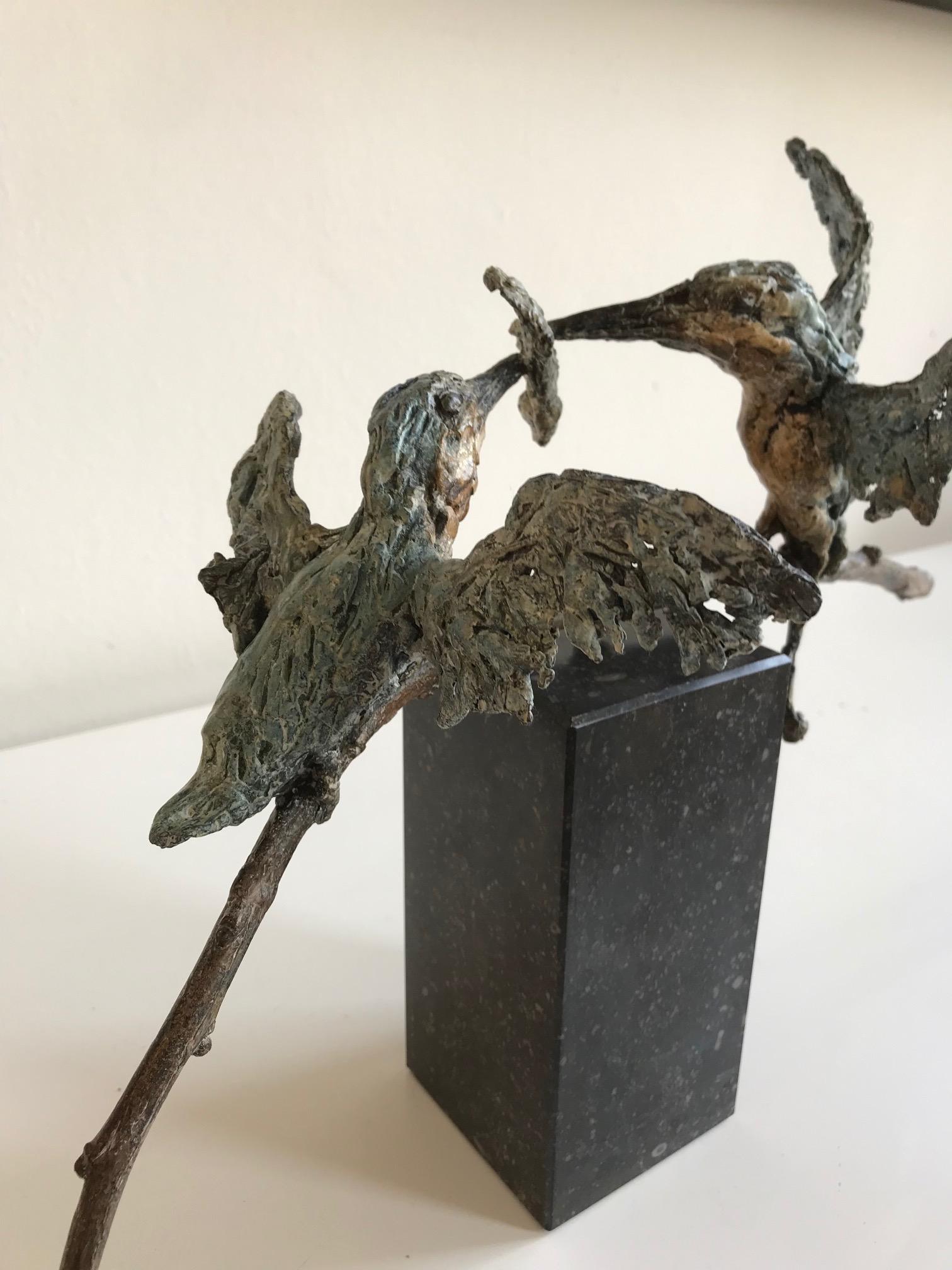 ''Kingfishers'', Contemporary Bronze Sculpture Portrait of 2 Kingfishers, Bird 5