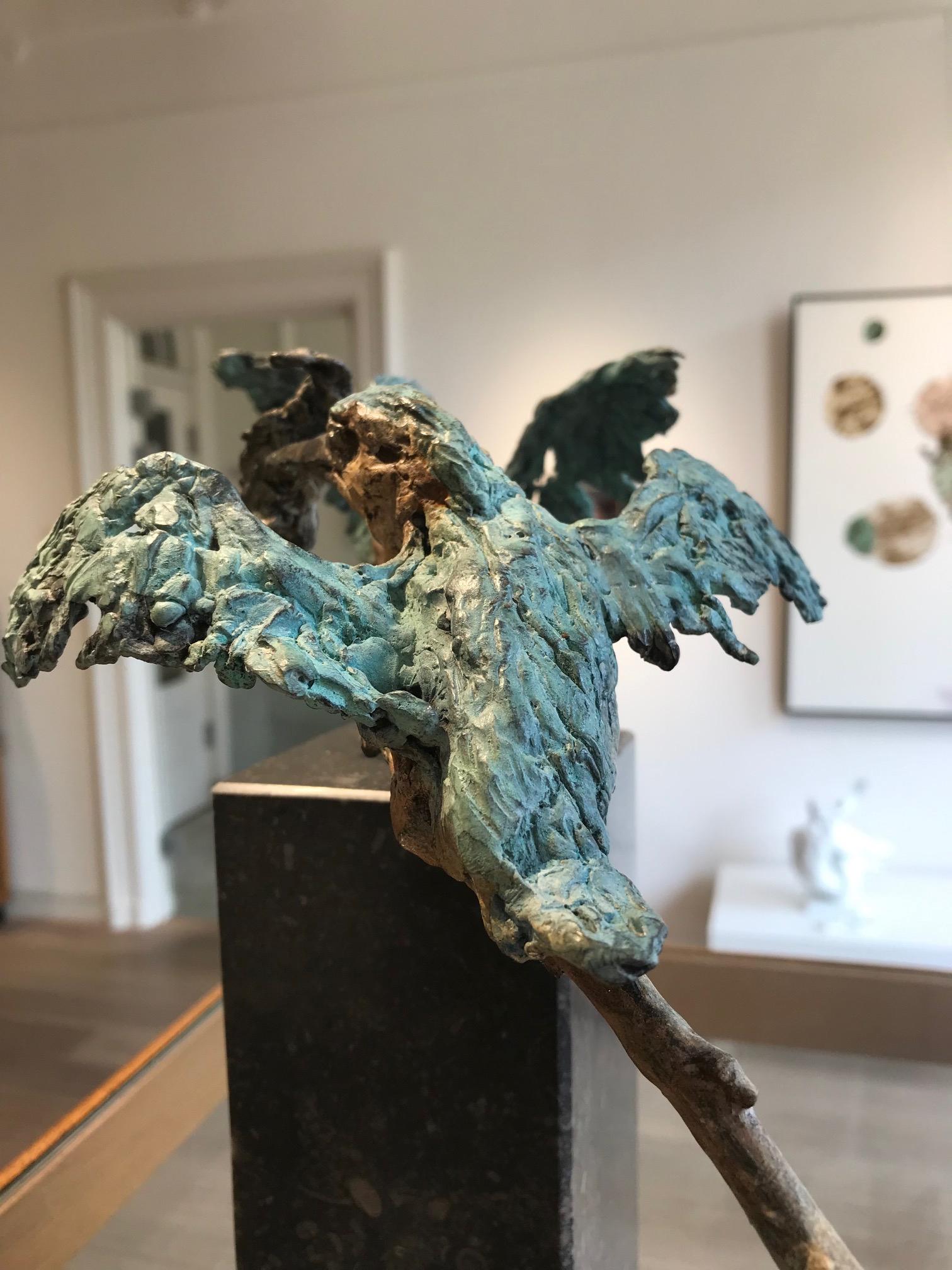 ''Kingfishers'', Contemporary Bronze Sculpture Portrait of 2 Kingfishers, Bird 4