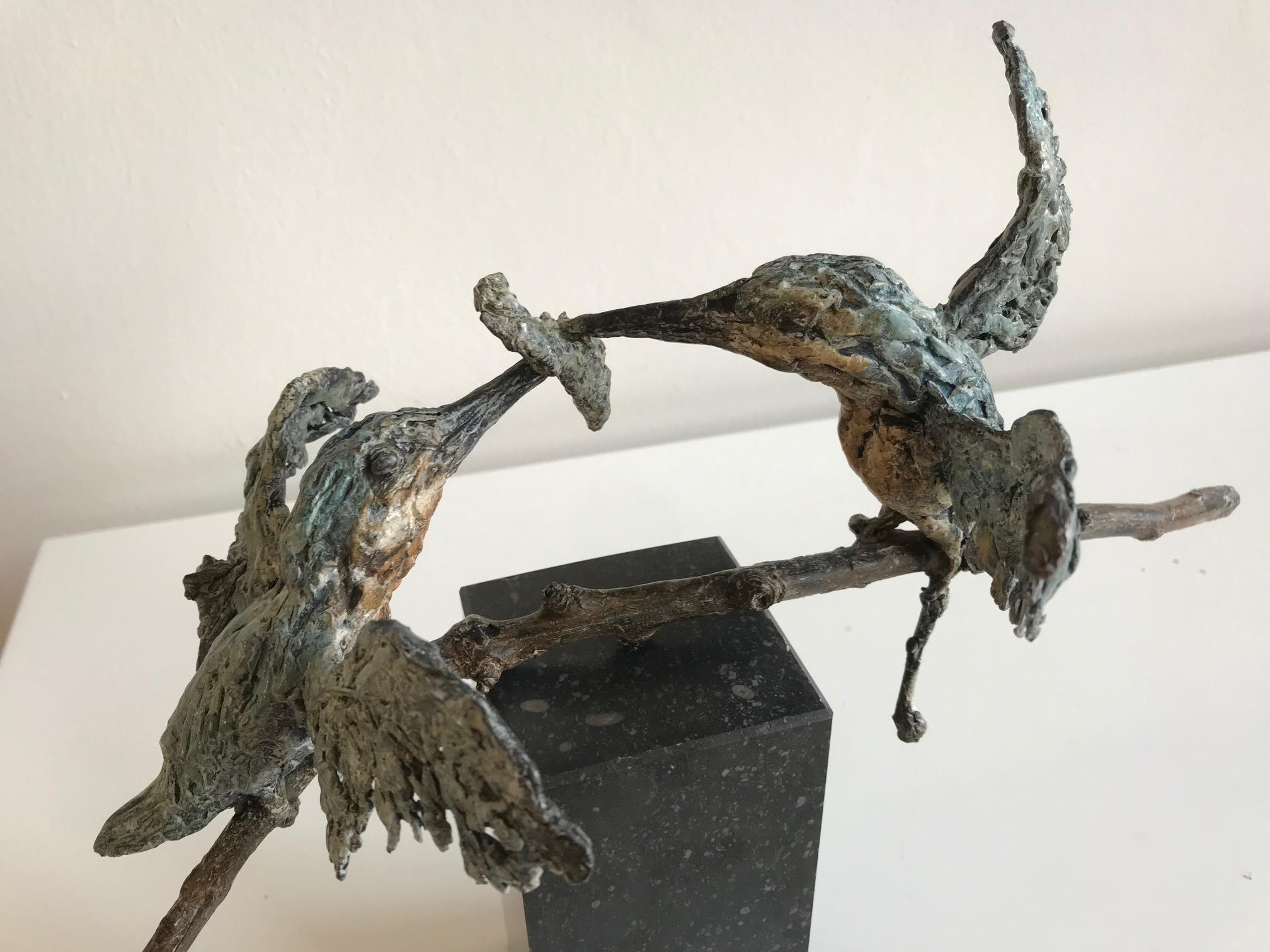 ''Kingfishers'', Contemporary Bronze Sculpture Portrait of 2 Kingfishers, Bird 7