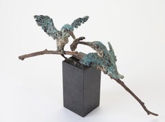 ''Kingfishers'', Contemporary Bronze Sculpture Portrait of 2 Kingfishers, Bird