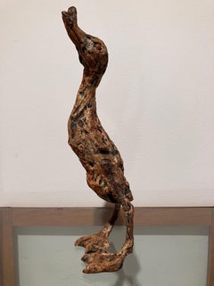 ''Kizz'', Contemporary Bronze Sculpture Portrait of a Baby Duck, Brown
