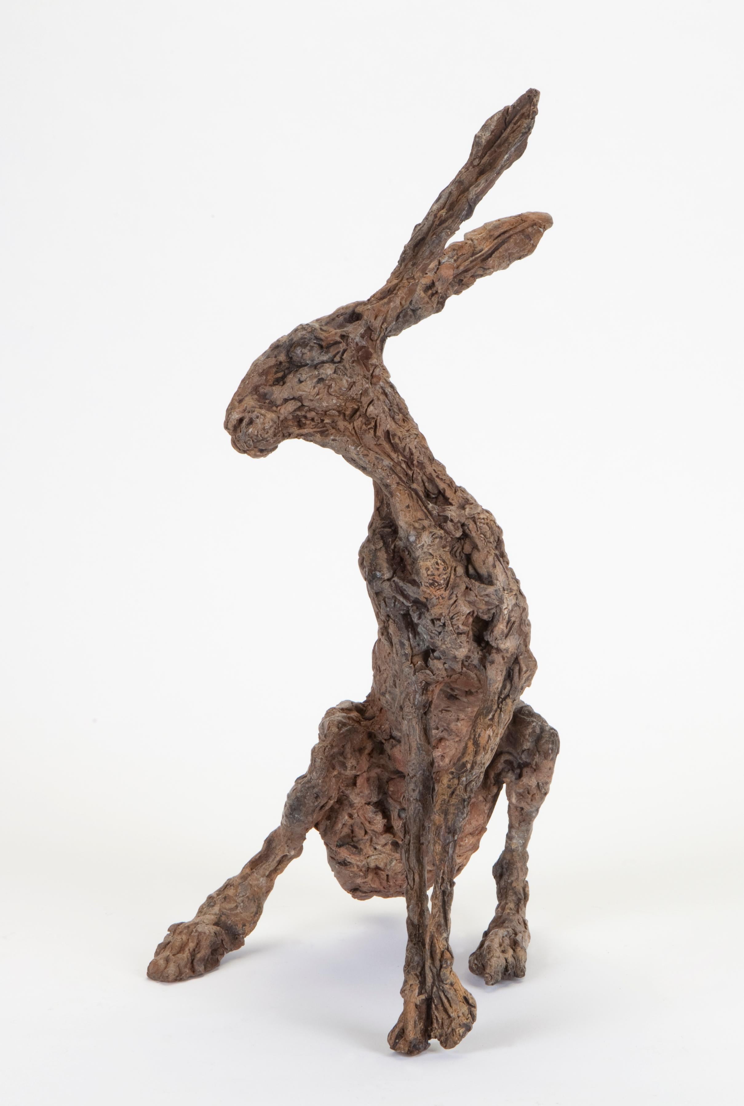 „Miss Twiggy“, zeitgenössische Bronzeskulptur-Porträt eines Hares (Zeitgenössisch), Sculpture, von Ans Zondag