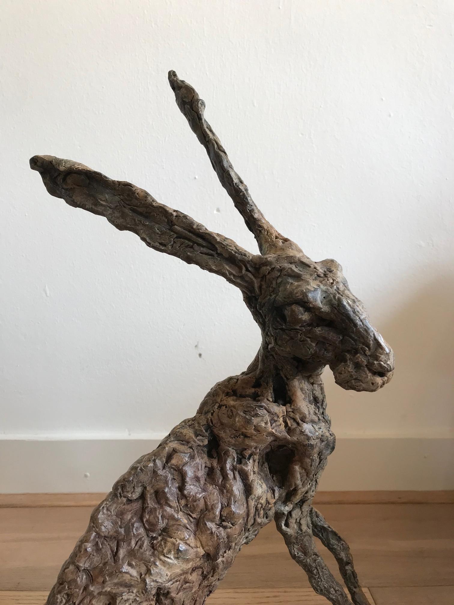 „Miss Twiggy“, zeitgenössische Bronzeskulptur-Porträt eines Hares im Angebot 3