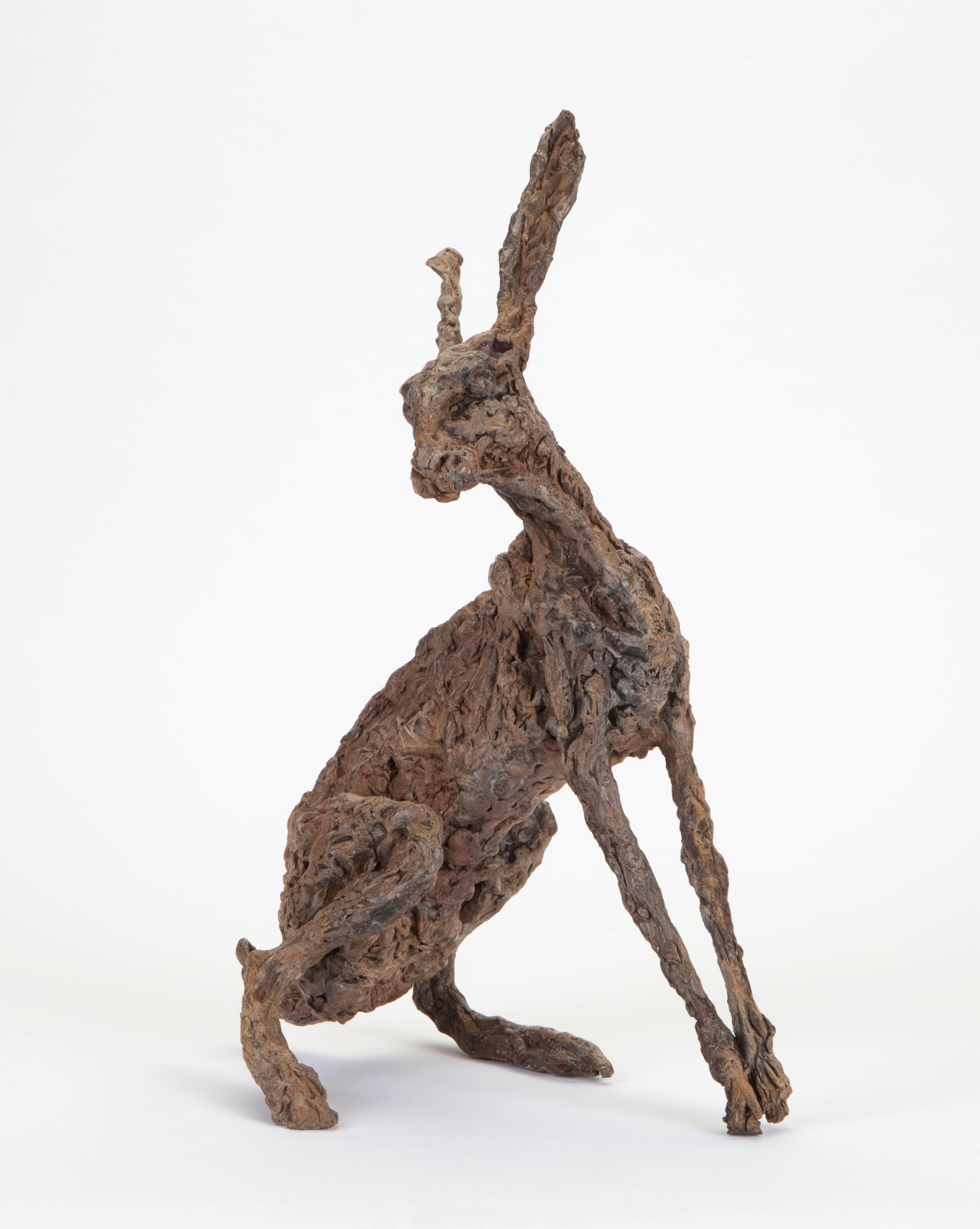 „Miss Twiggy“, zeitgenössische Bronzeskulptur-Porträt eines Hares – Sculpture von Ans Zondag