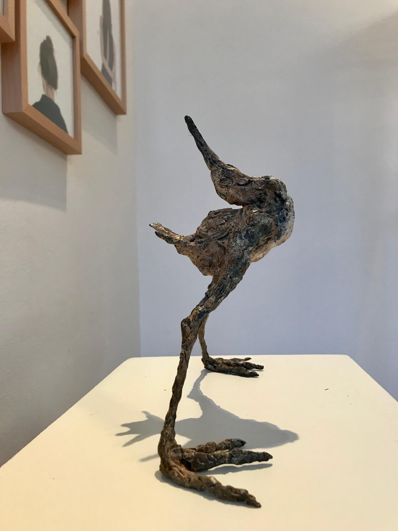 ''Spread the Word Bird'', Contemporary Bronze Sculpture Portrait of a Bird - Gold Figurative Sculpture by Ans Zondag