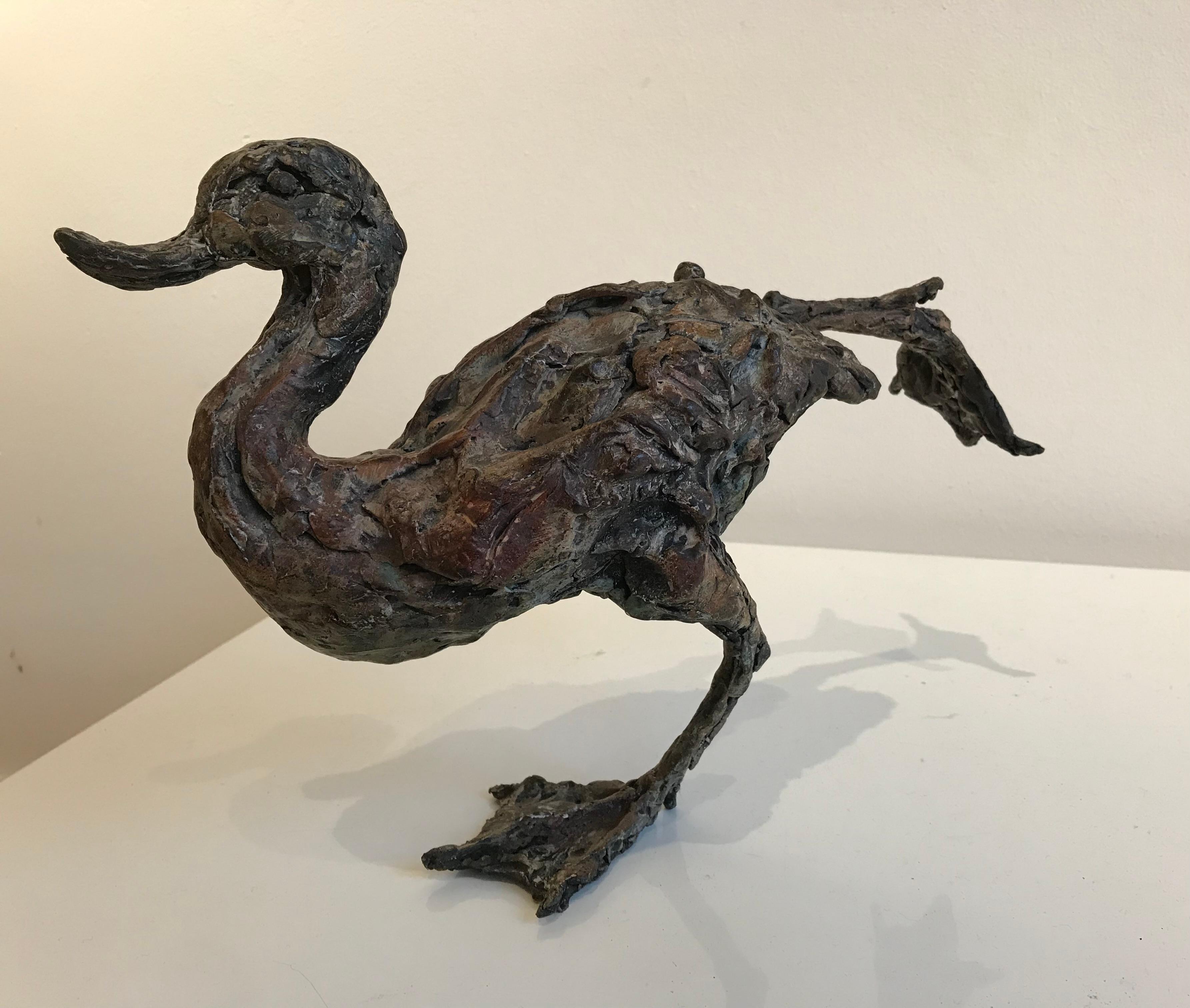 ''Stretch'', Contemporary Bronze Sculpture Portrait of a Duck, Bird For Sale 1