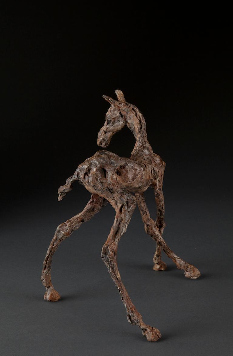 ''Turned Foal'', Contemporary Bronze Sculpture Portrait of a Horse - Gold Figurative Sculpture by Ans Zondag