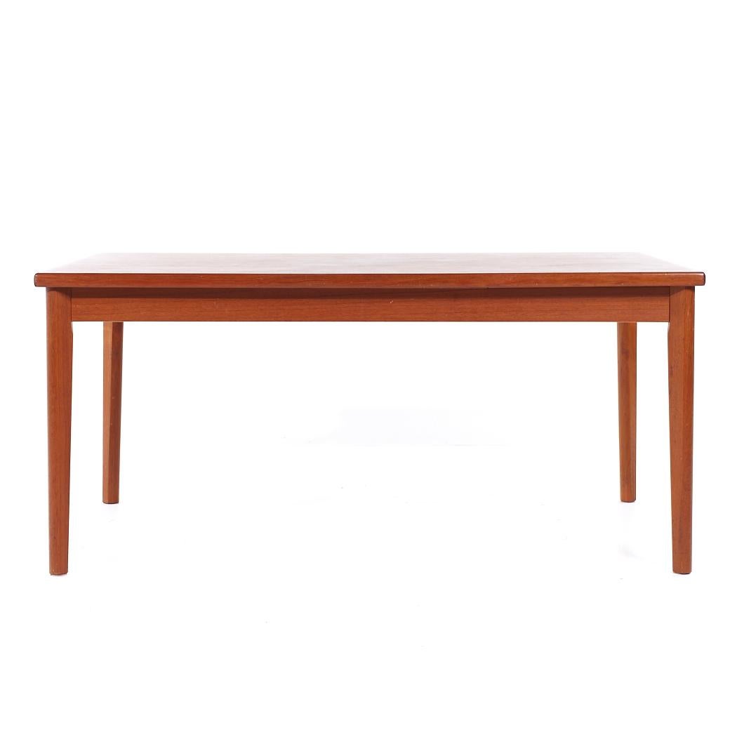 Ansager Mobler Style Mid Century Teak Hidden Leaf Dining Table

This table measures: 63 wide x 39.25 deep x 29 inches high, with a chair clearance of 24 inches, each hidden leaf measures 19.5 inches wide, making a maximum table width of 102 inches