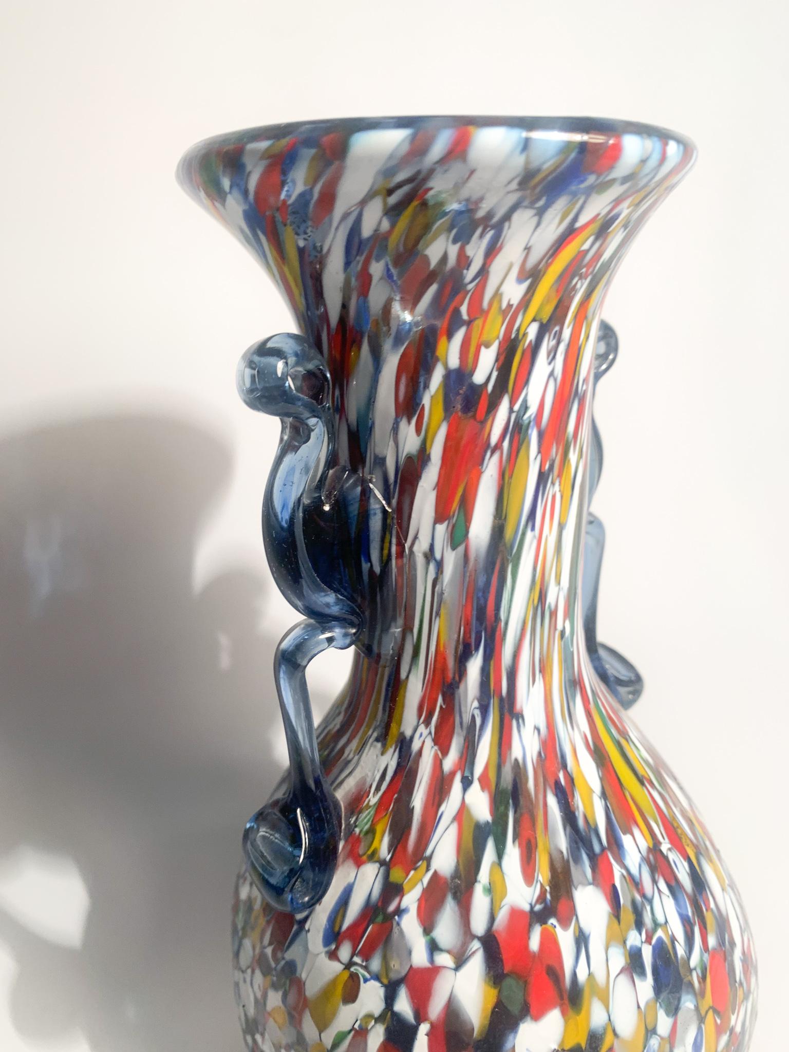 Ansato Multicolored Vase in Murano Glass with Murrine from the 1940s 4