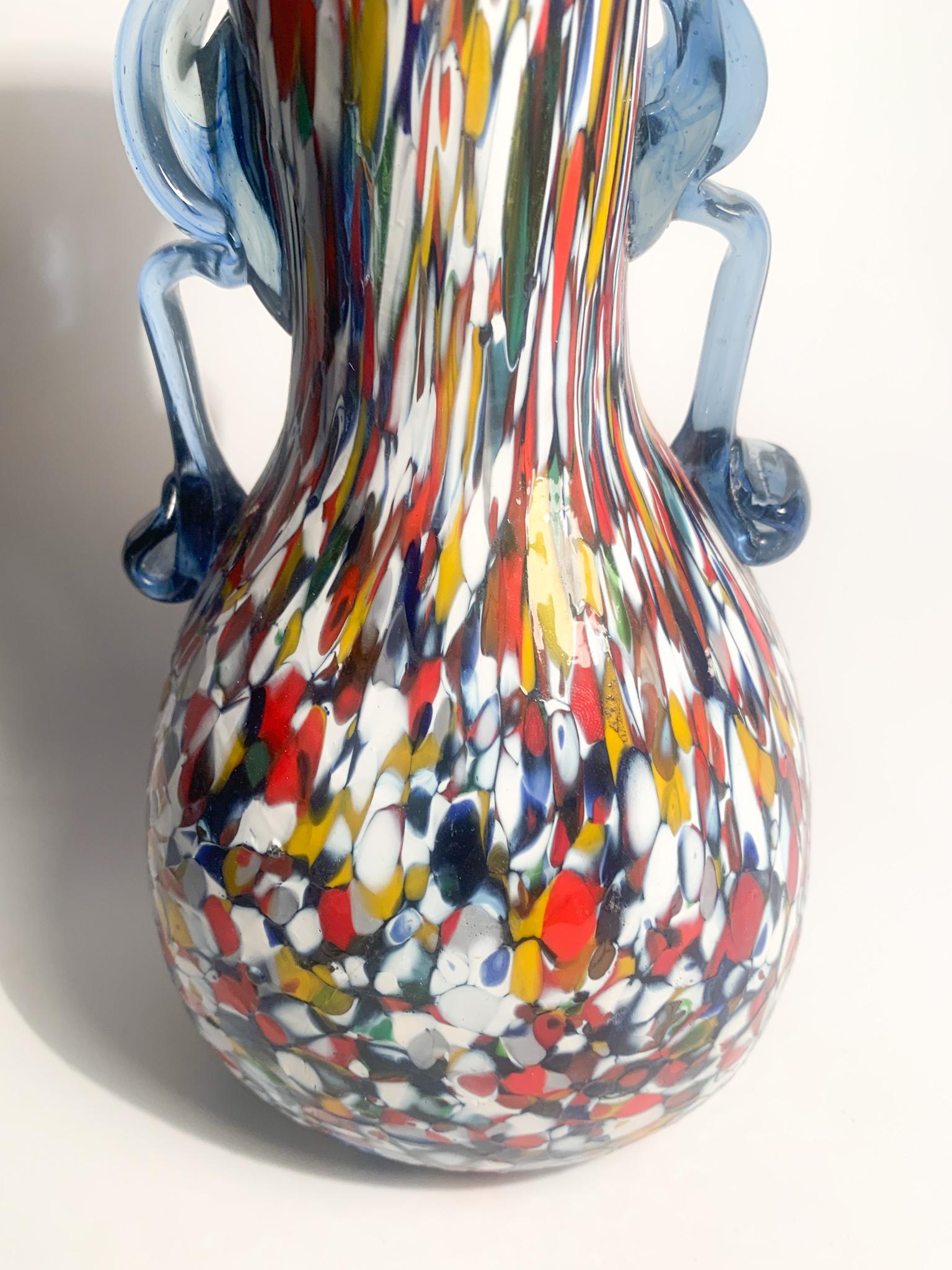Ansato Multicolored Vase in Murano Glass with Murrine from the 1940s 5
