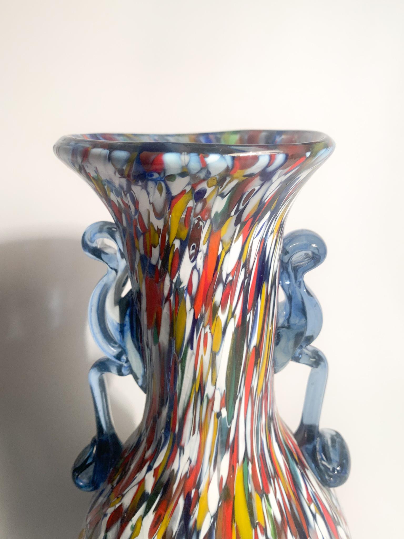 Ansato Multicolored Vase in Murano Glass with Murrine from the 1940s 6