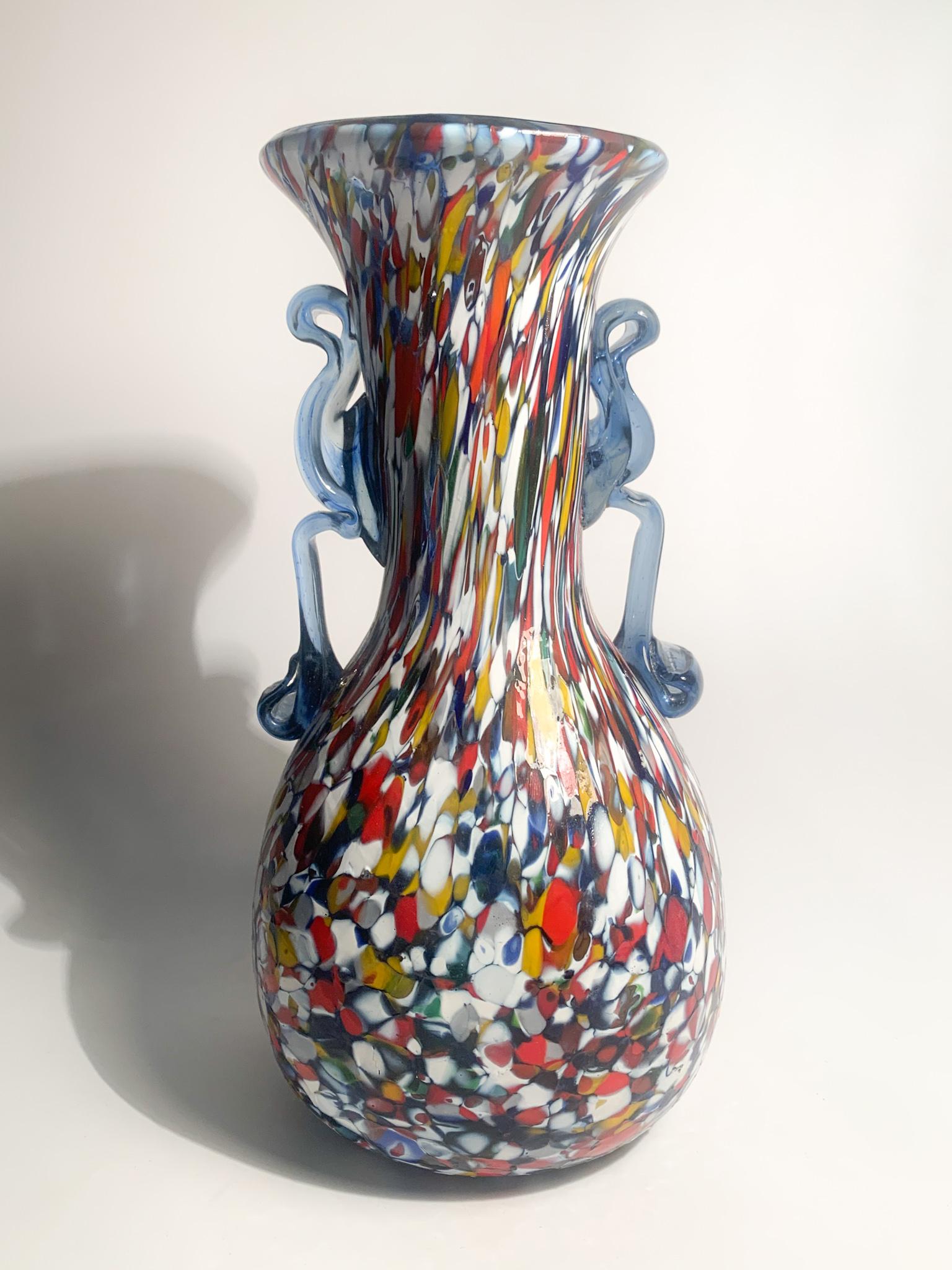 Ansato Multicolored Vase in Murano Glass with Murrine from the 1940s 7