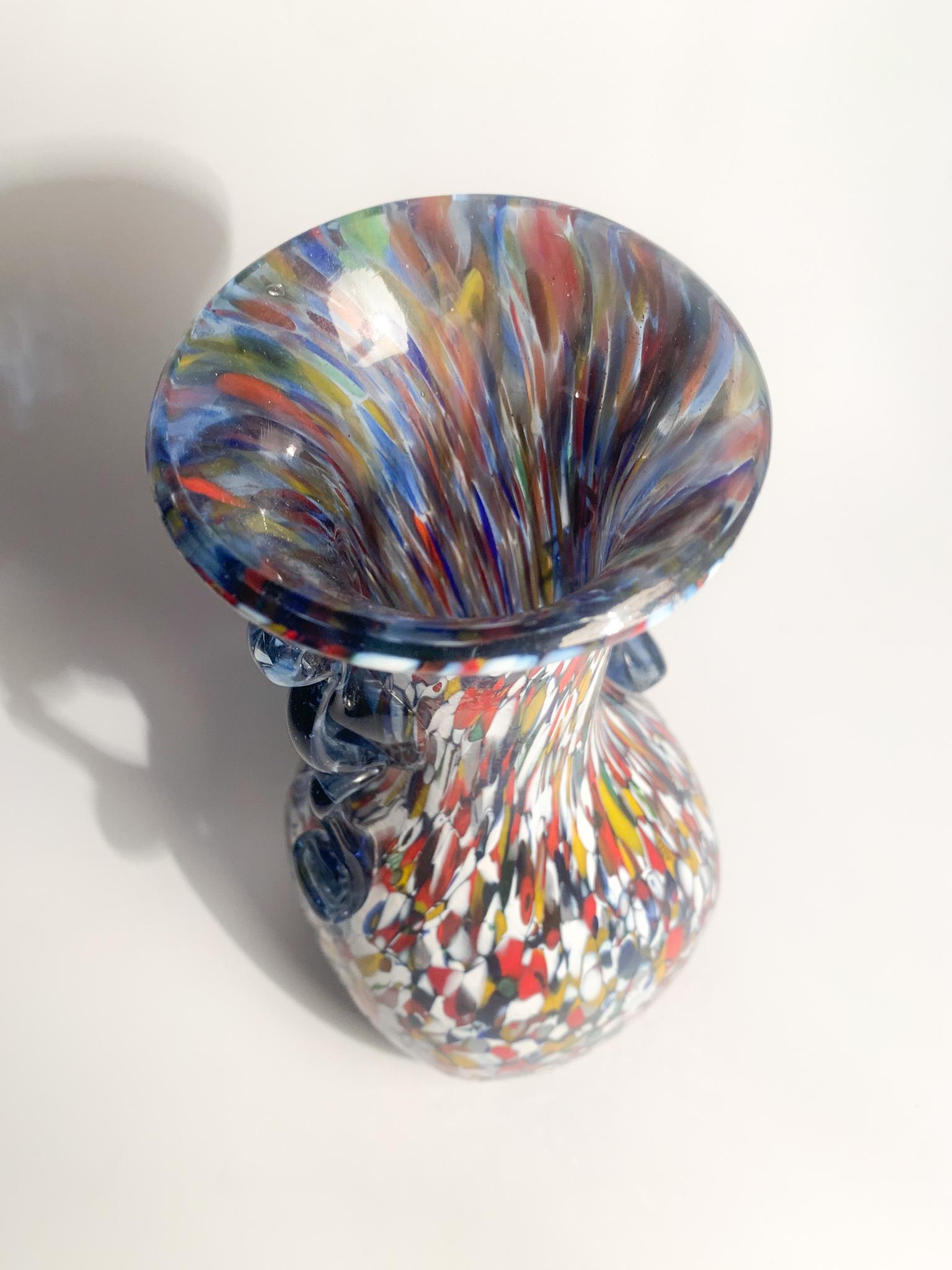 Mid-20th Century Ansato Multicolored Vase in Murano Glass with Murrine from the 1940s