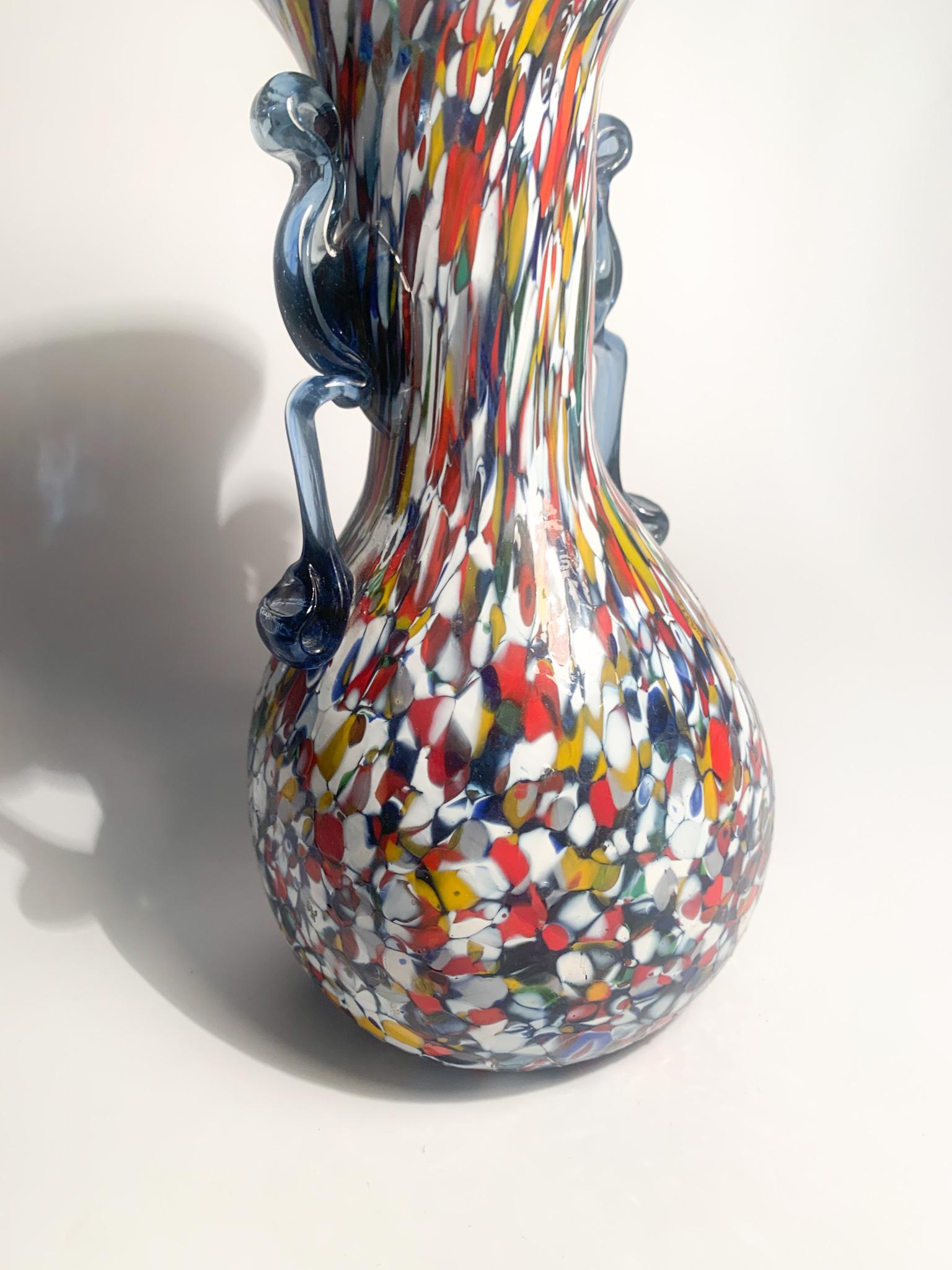 Ansato Multicolored Vase in Murano Glass with Murrine from the 1940s 1