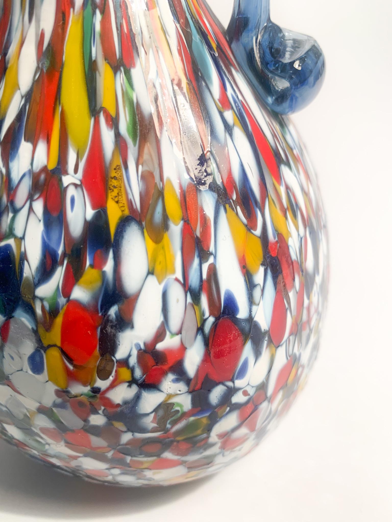 Ansato Multicolored Vase in Murano Glass with Murrine from the 1940s 2