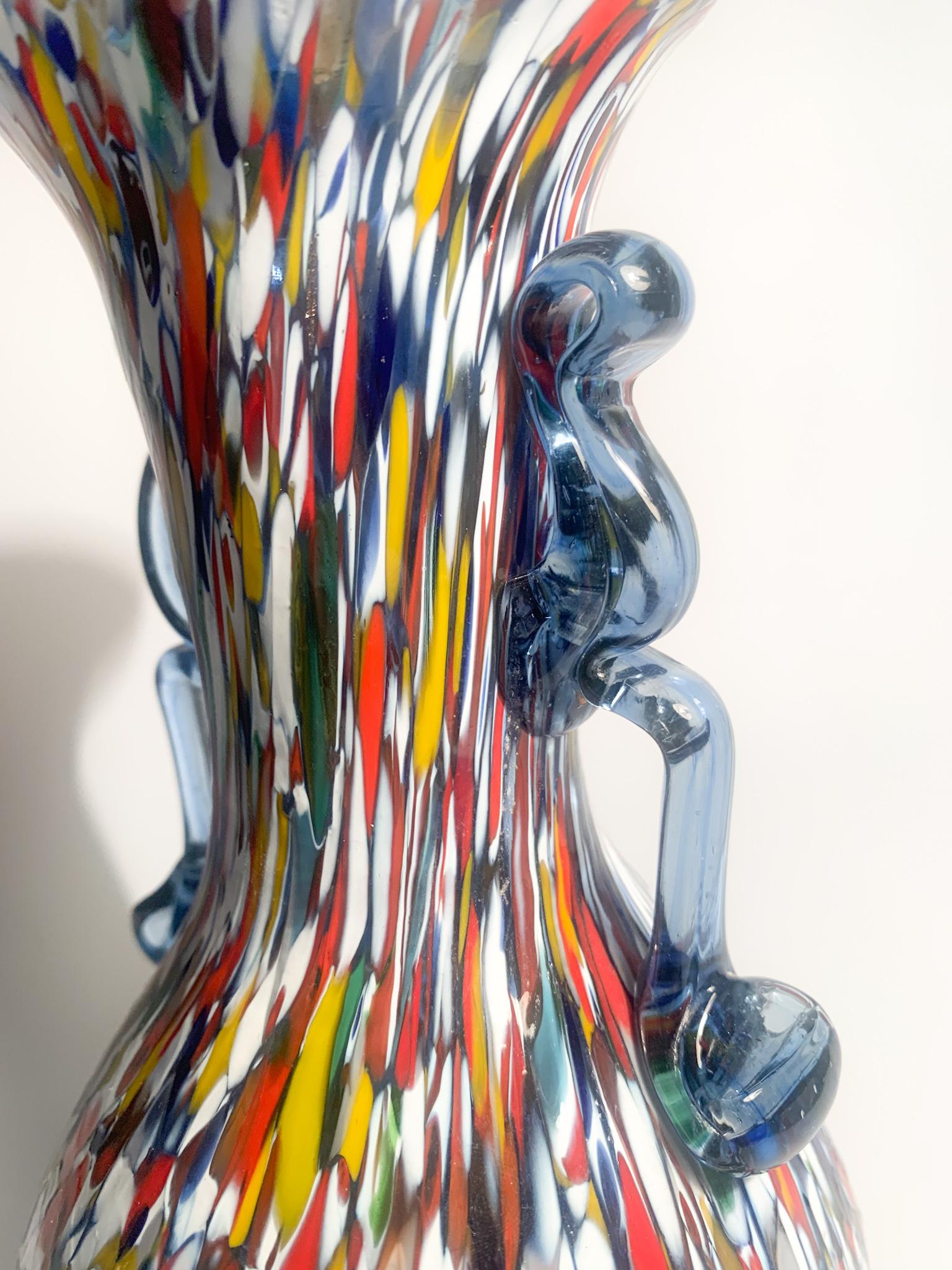 Ansato Multicolored Vase in Murano Glass with Murrine from the 1940s 3