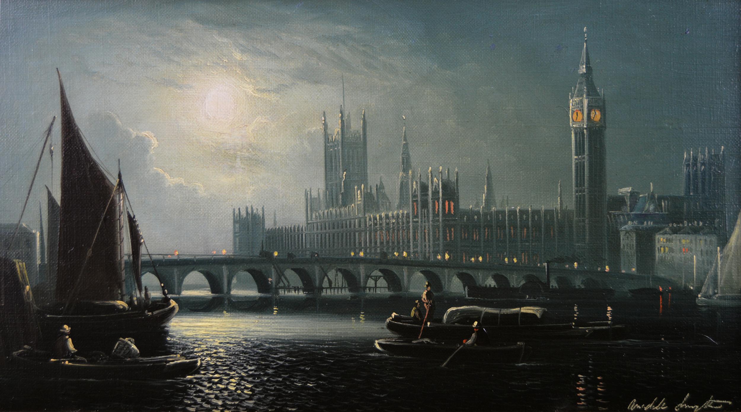 Houses of Parliament & St Paul’s Cathedral, pair - Victorian Painting by Ansdell Smythe