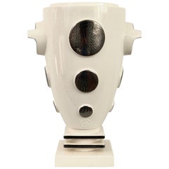 Anse White Glazed Ceramic Cup Vase from Emaux de Longwy
