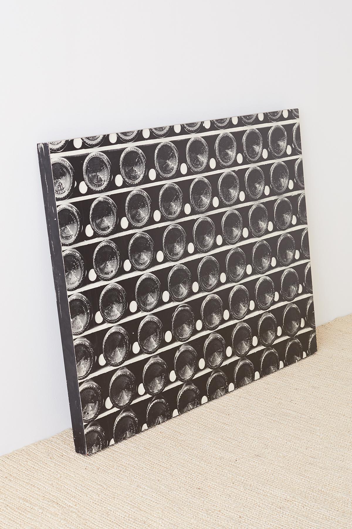 Cellar Bottles by Ansel Adams (1904-1984). Mounted print on board from a gelatin silver print of rare vintage photos for Paul Mason Vineyards in 1962. The series of photos was titled story of a winery and chronicled the old 1852 Saratoga Vineyards