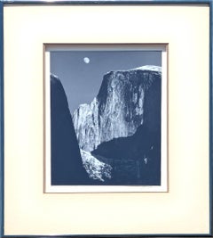 Vintage "Half Dome & Moon" Black and White Silver Gelatin Nature Landscape Photograph