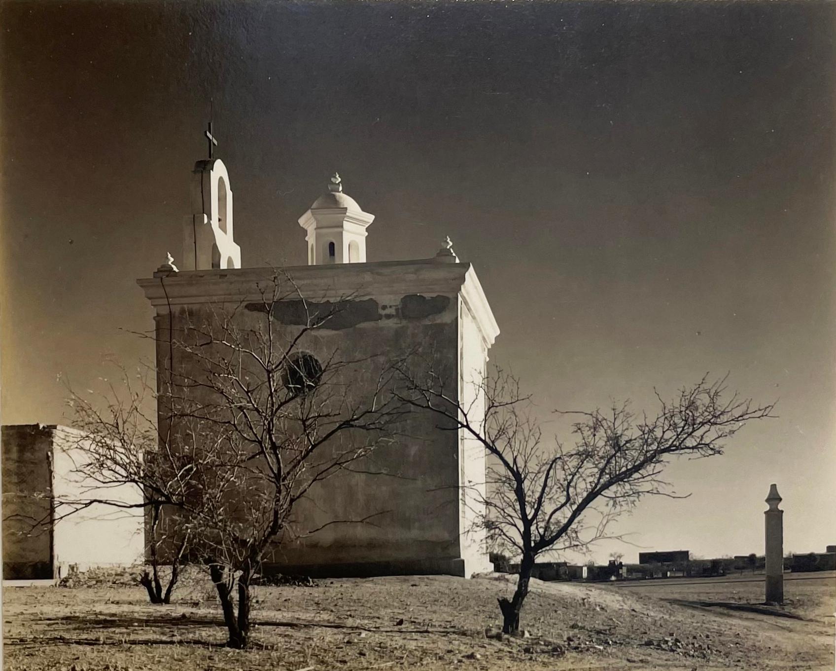 Ansel Adams Black and White Photograph - Mission San Xavier del Bac, Tuscon, Arizona
