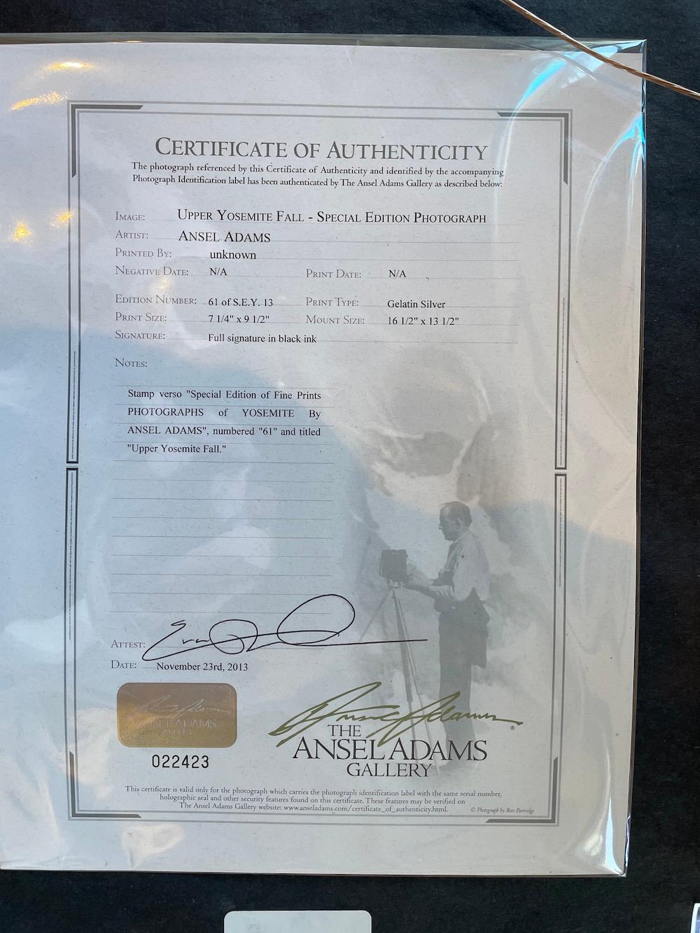 Your chance to own an original Ansel Adams photograph. Signed in pen. Special Edition print printed by someone else. Authorized by the Ansel Adams gallery accompanied with Certificate of Authenticity.
