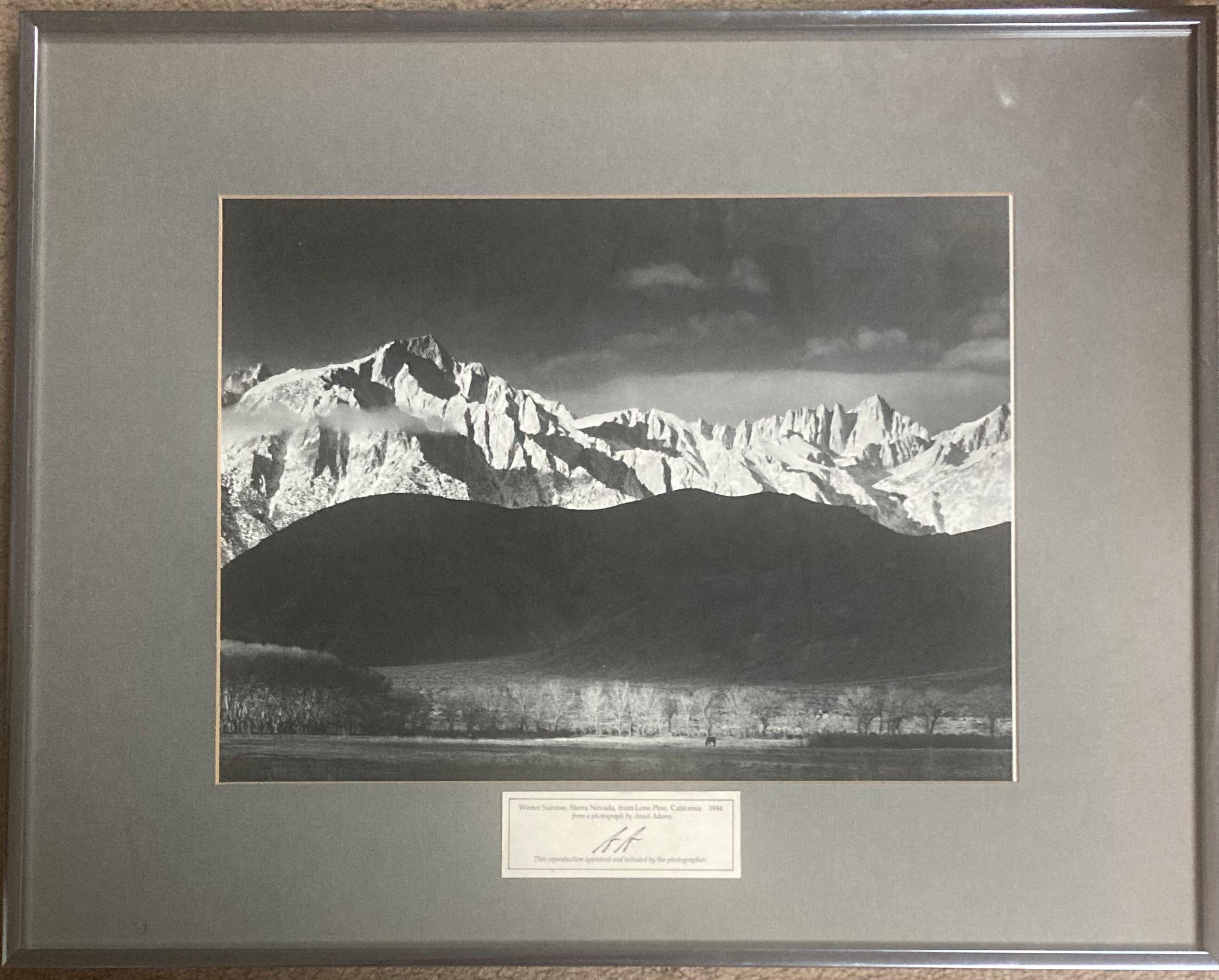 Winter sunrise print initial by the artist . In good condition. Comes with aluminum frame.